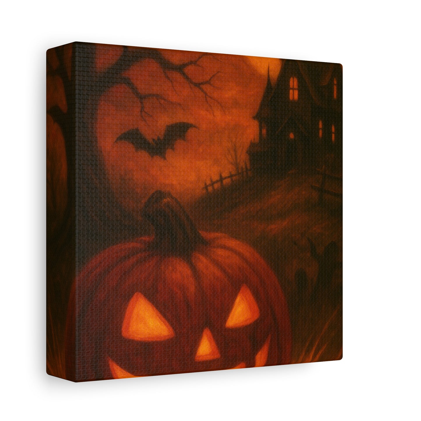Halloween Themed Canvas Art, Spooky Wall Decor, Pumpkin Artwork, Haunted House Print, Fall Home Decoration
