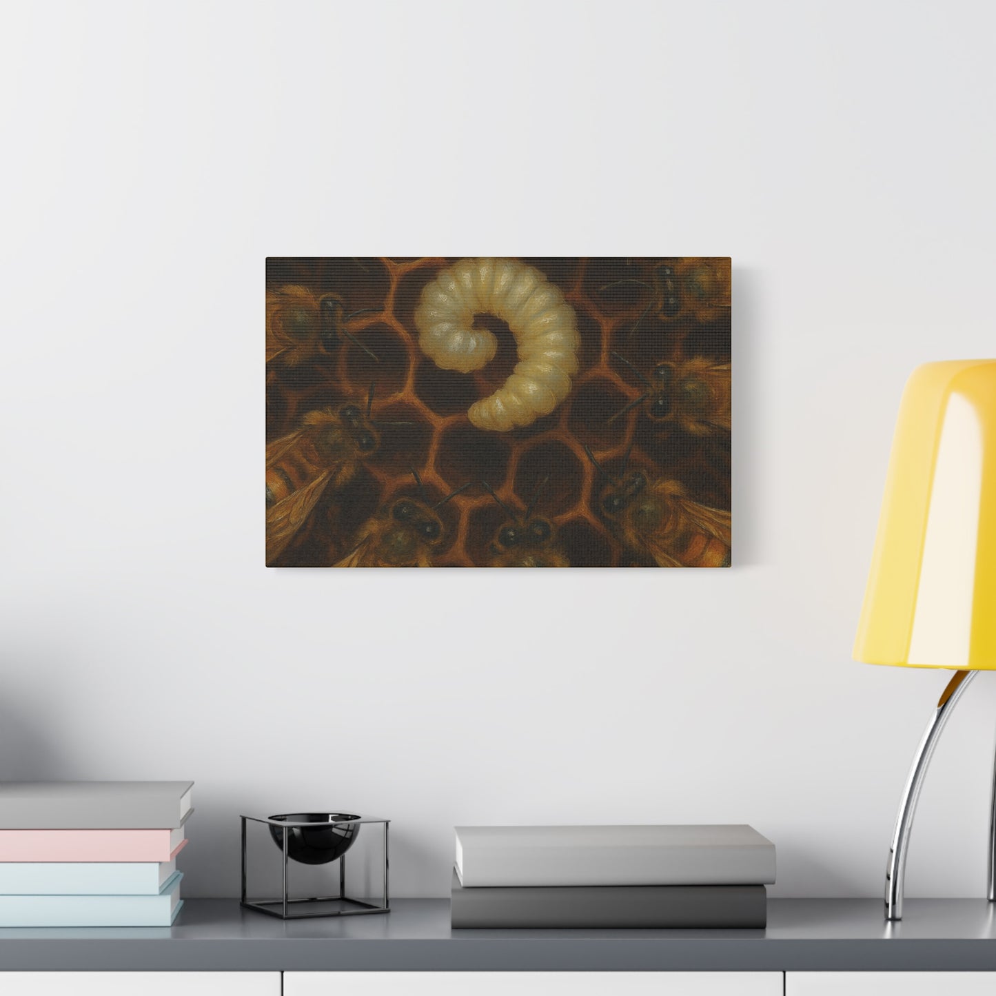 Bee Themed Wall Art Canvas, Honeycomb Decor, Nature Lover Gift, Nursery Decoration, Botanical Wall Art, Insect Art Print