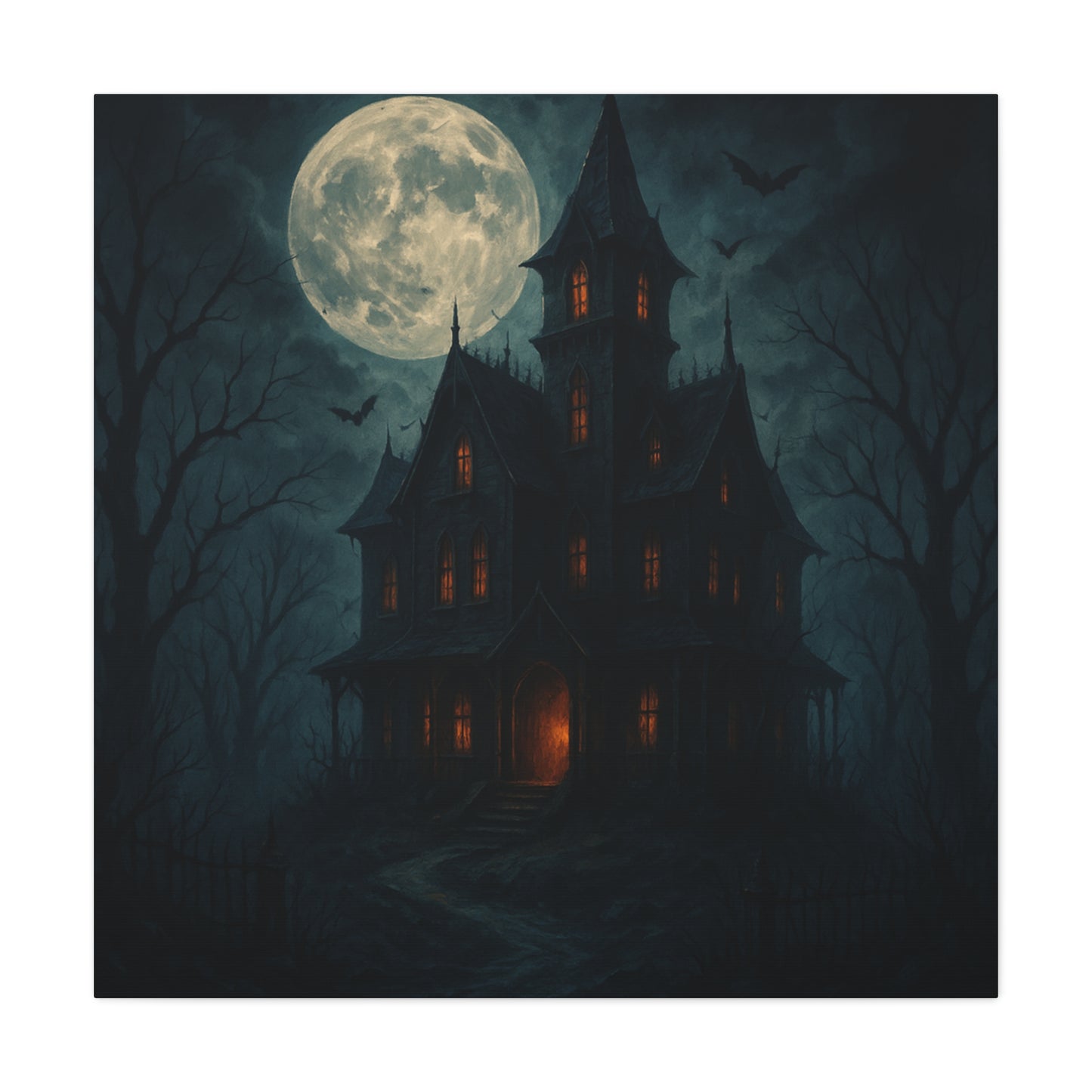 Haunted House Canvas Art Print, Gothic Wall Decor, Spooky Home Decor, Halloween Artwork, Horror Theme Decoration