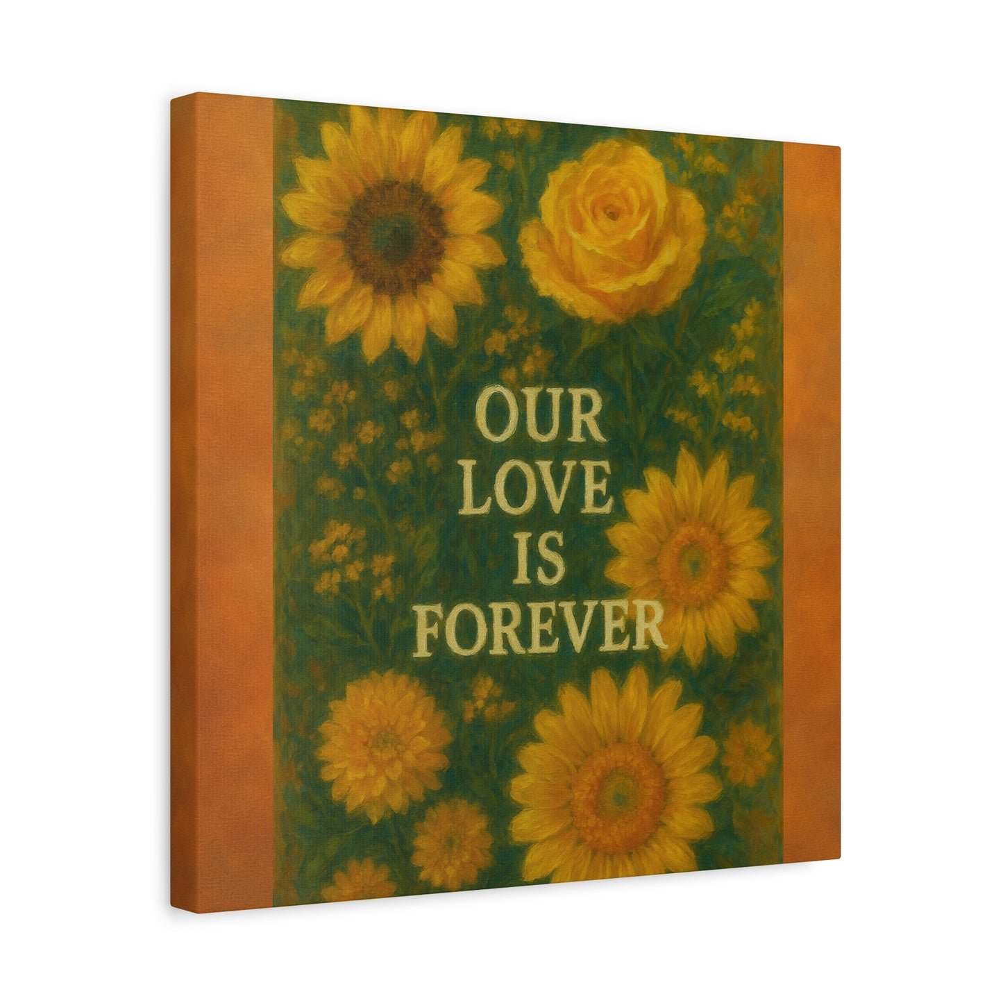 Floral Wall Art Canvas - "Our Love is Forever" Inspirational Home Decor, Gift for Anniversary, Wedding, Mother's Day, Love Room Decor