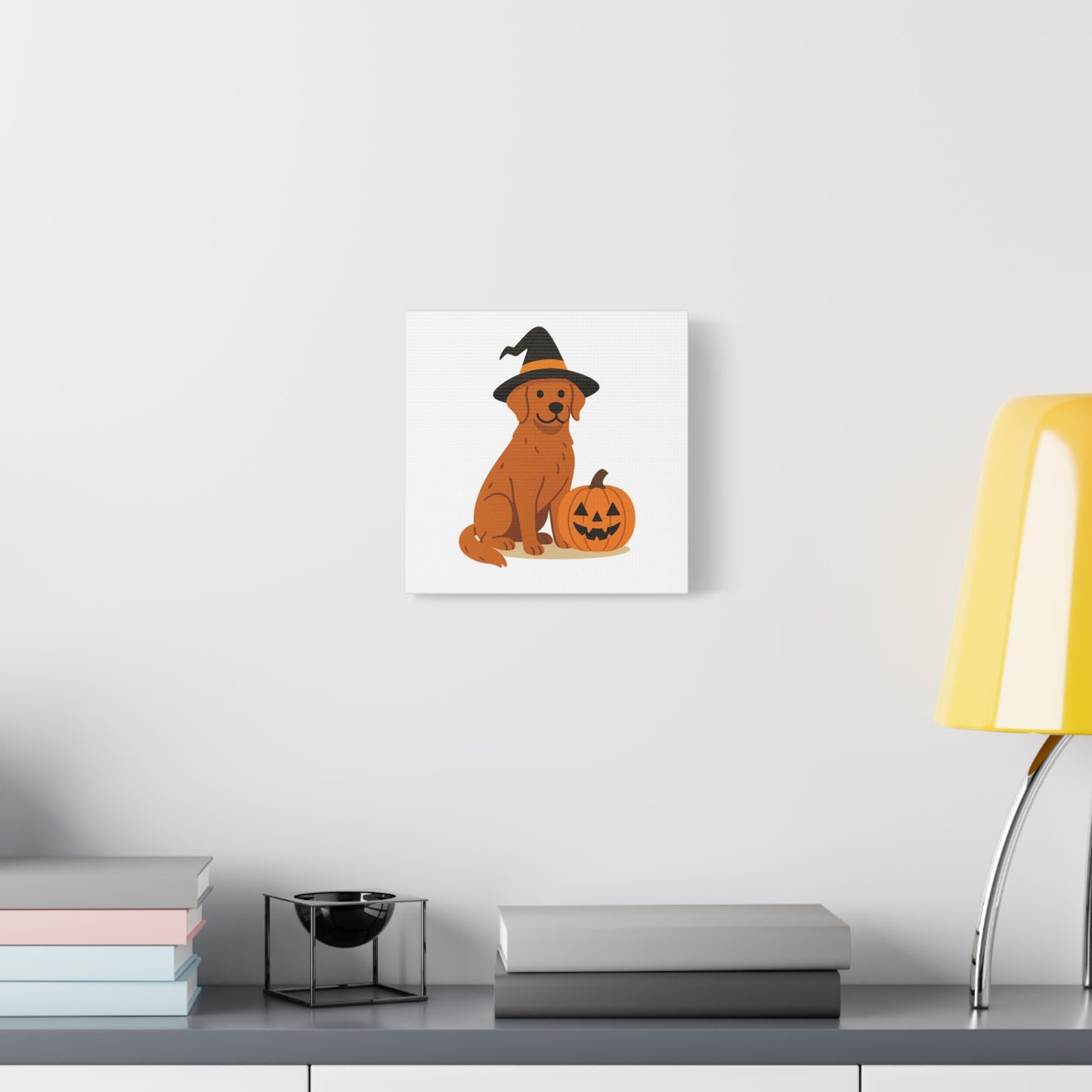 Halloween Dog Canvas Wall Art, Cute Golden Retriever with Pumpkin Decor, Pet Lover Gift, Autumn Home Decoration, Trick or Treat Wall Art