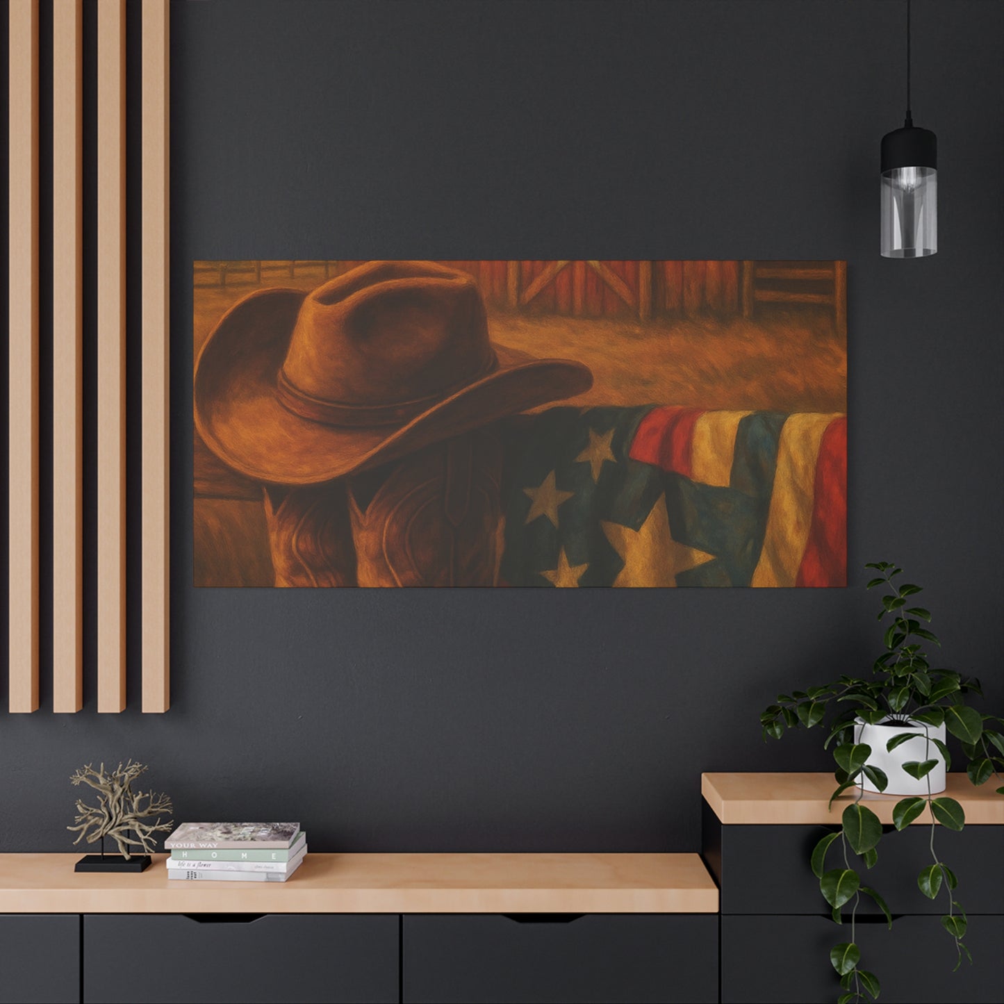 Rustic Canvas Art Print, Western Decor, Cowboy Hat and Boots, Americana Wall Art, Perfect Gift for Country Lovers