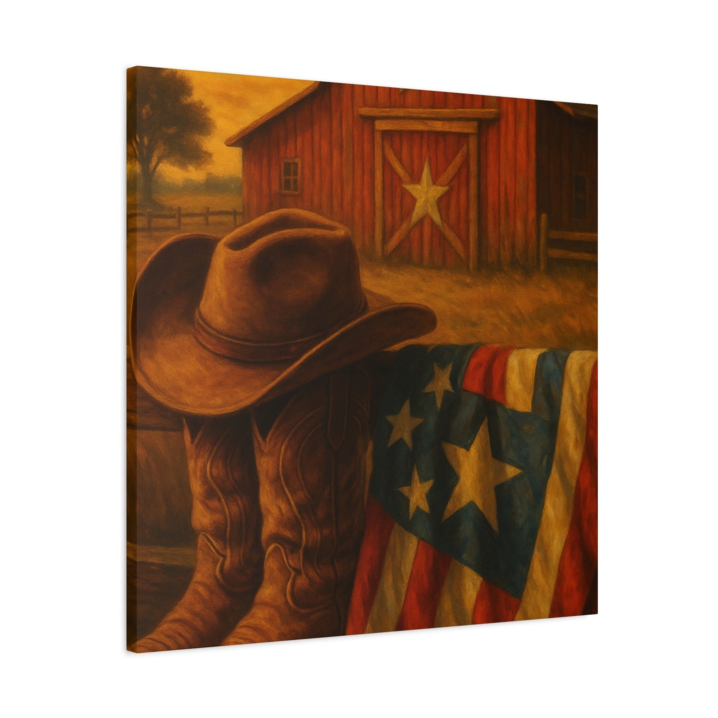 Rustic Canvas Art Print, Western Decor, Cowboy Hat and Boots, Americana Wall Art, Perfect Gift for Country Lovers