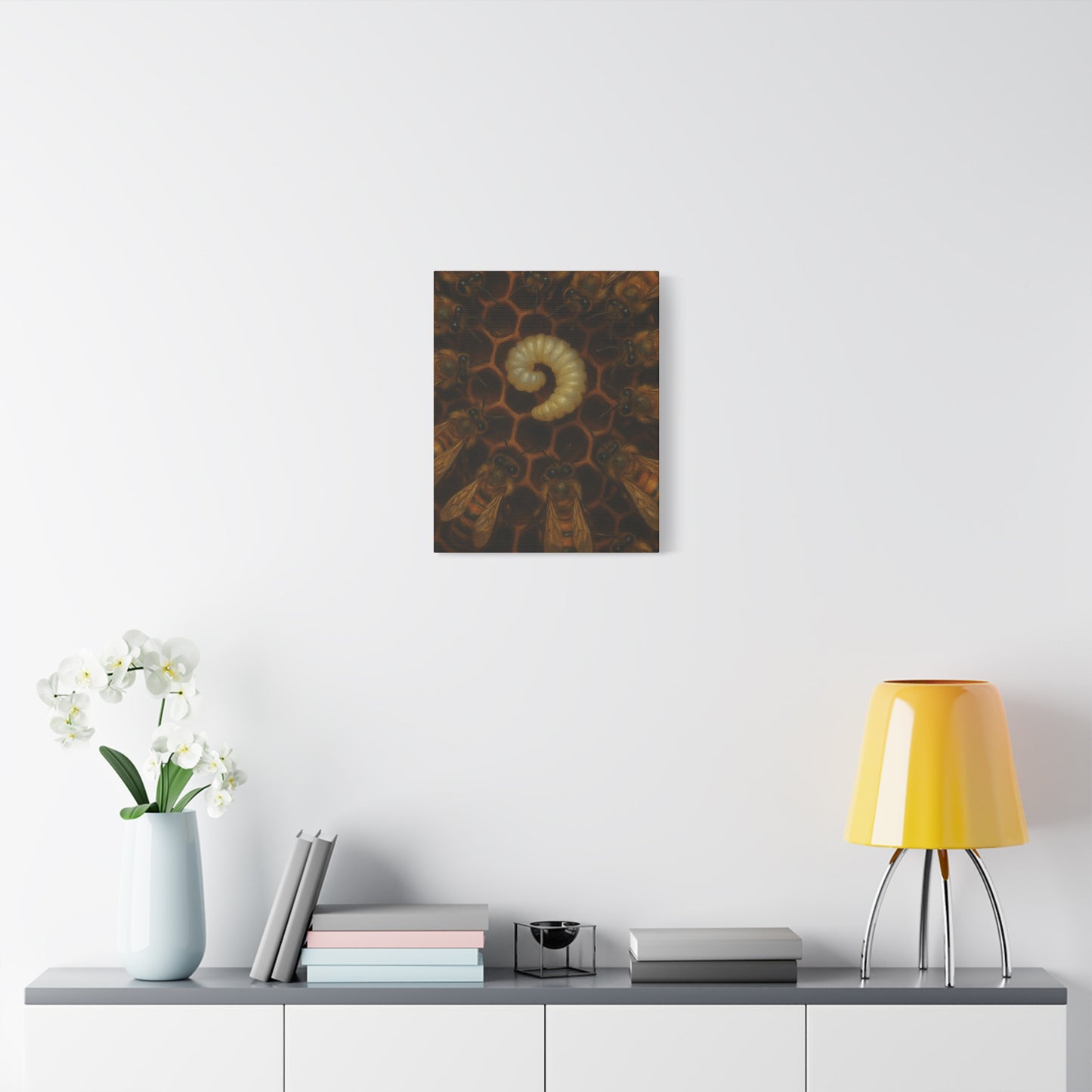 Bee Themed Wall Art Canvas, Honeycomb Decor, Nature Lover Gift, Nursery Decoration, Botanical Wall Art, Insect Art Print