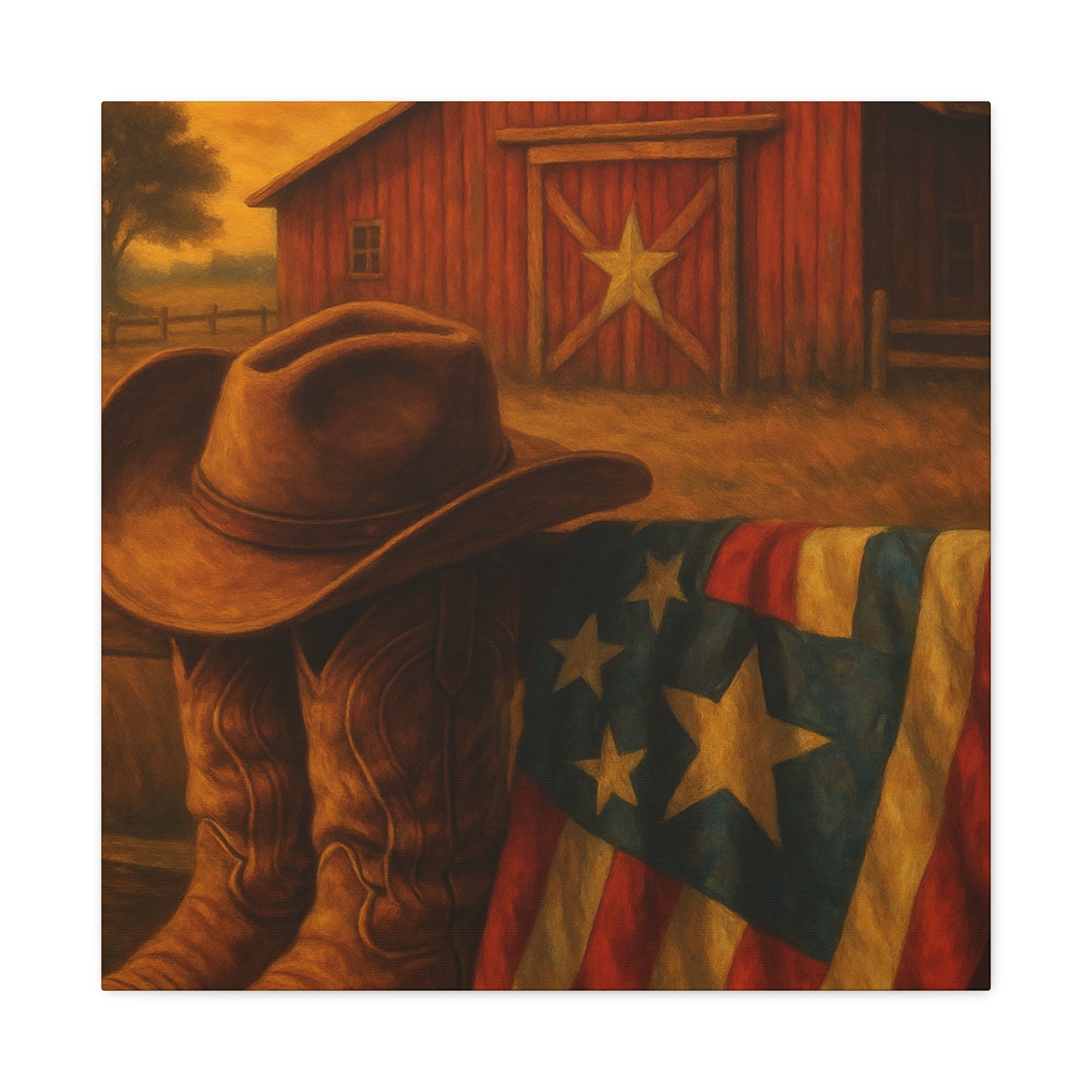 Rustic Canvas Art Print, Western Decor, Cowboy Hat and Boots, Americana Wall Art, Perfect Gift for Country Lovers