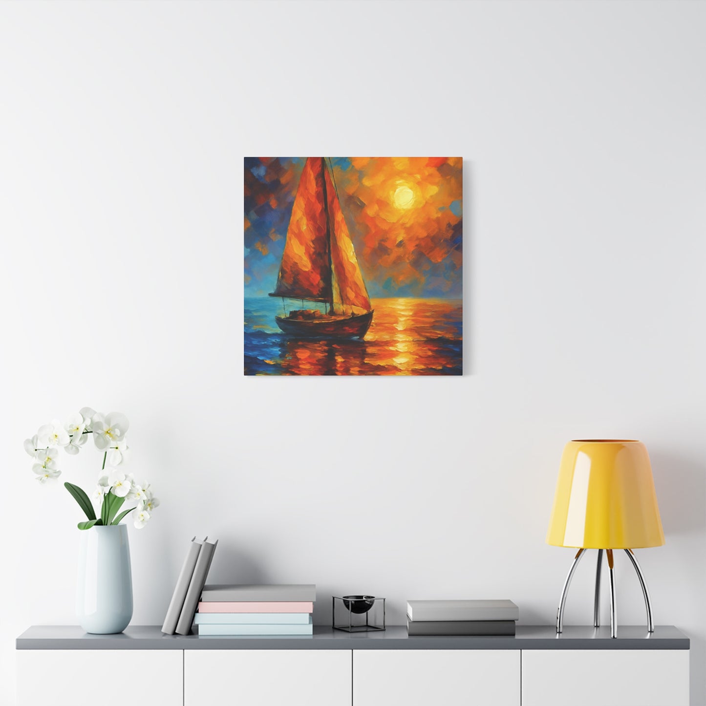 Canvas Art Print, Nautical Wall Decor, Sailboat Painting, Ocean Sunset, Home Decoration, Coastal Art