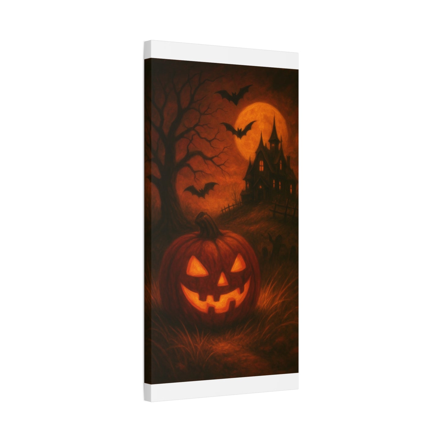 Halloween Themed Canvas Art, Spooky Wall Decor, Pumpkin Artwork, Haunted House Print, Fall Home Decoration