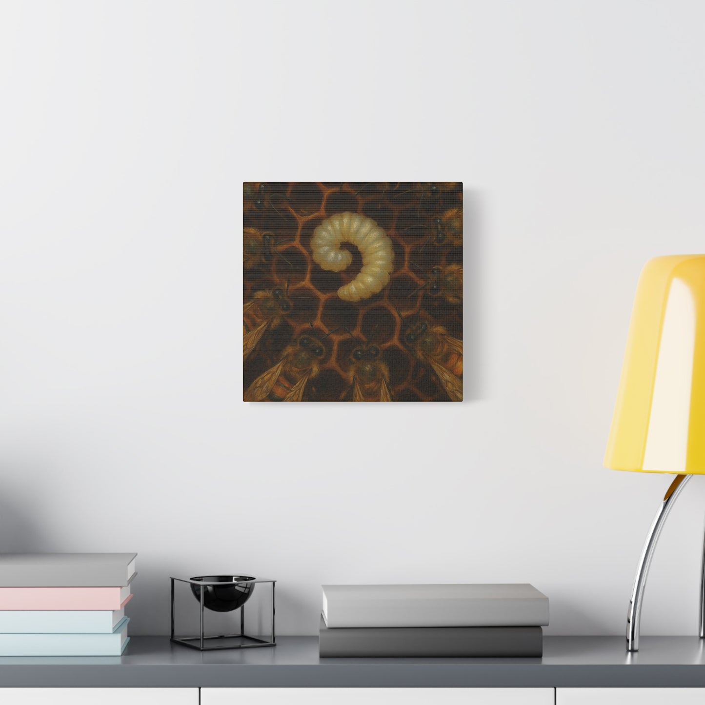 Bee Themed Wall Art Canvas, Honeycomb Decor, Nature Lover Gift, Nursery Decoration, Botanical Wall Art, Insect Art Print