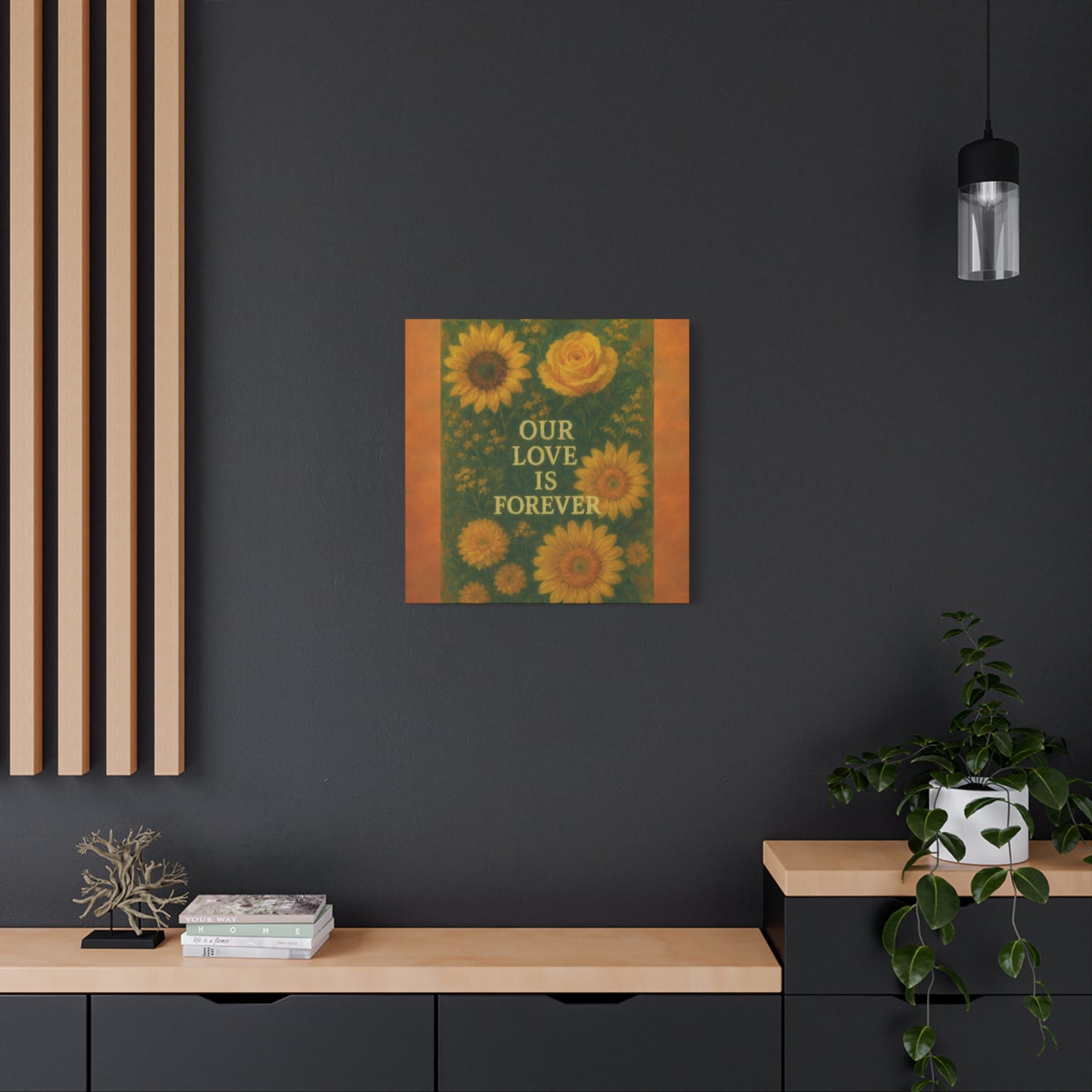 Floral Wall Art Canvas - "Our Love is Forever" Inspirational Home Decor, Gift for Anniversary, Wedding, Mother's Day, Love Room Decor