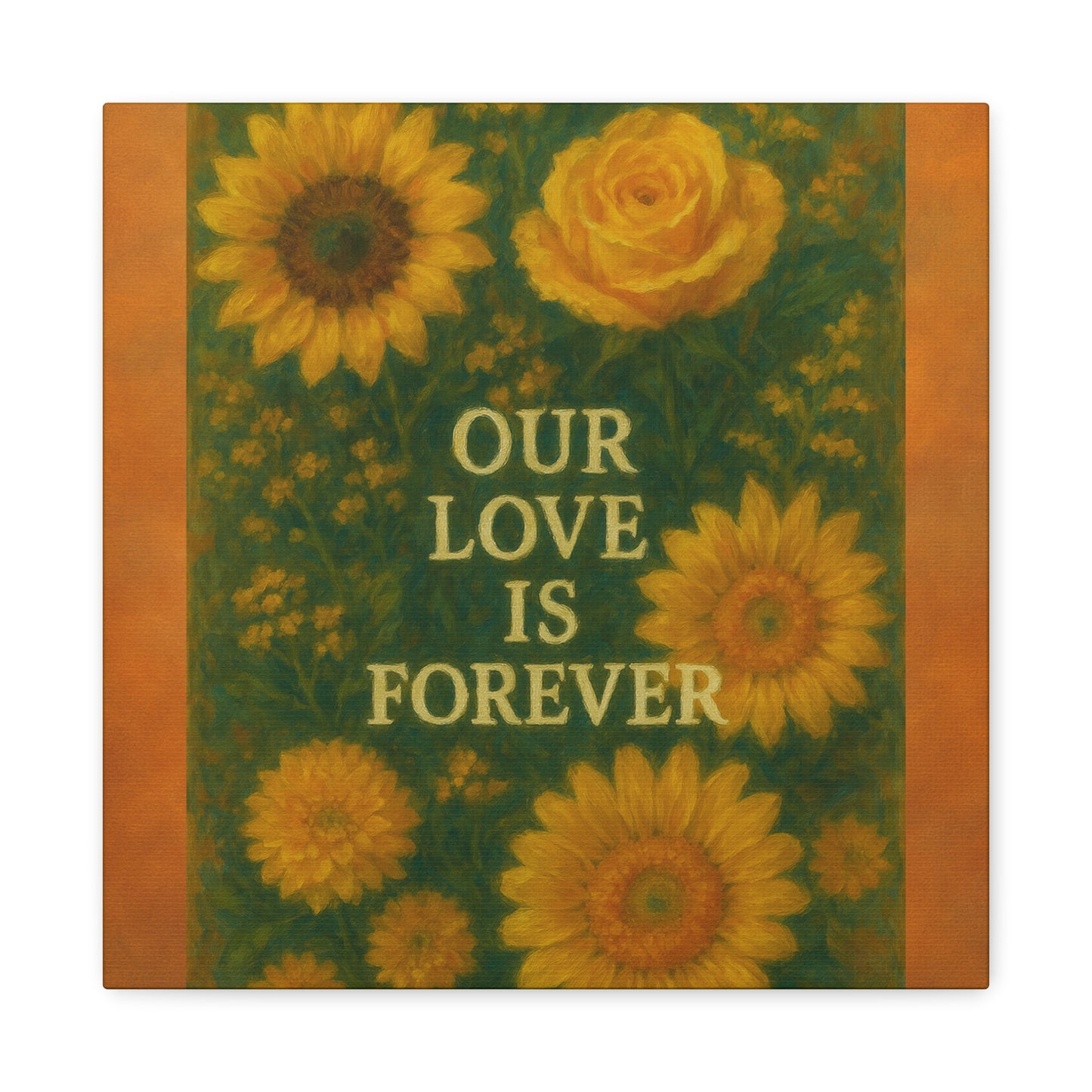 Floral Wall Art Canvas - "Our Love is Forever" Inspirational Home Decor, Gift for Anniversary, Wedding, Mother's Day, Love Room Decor