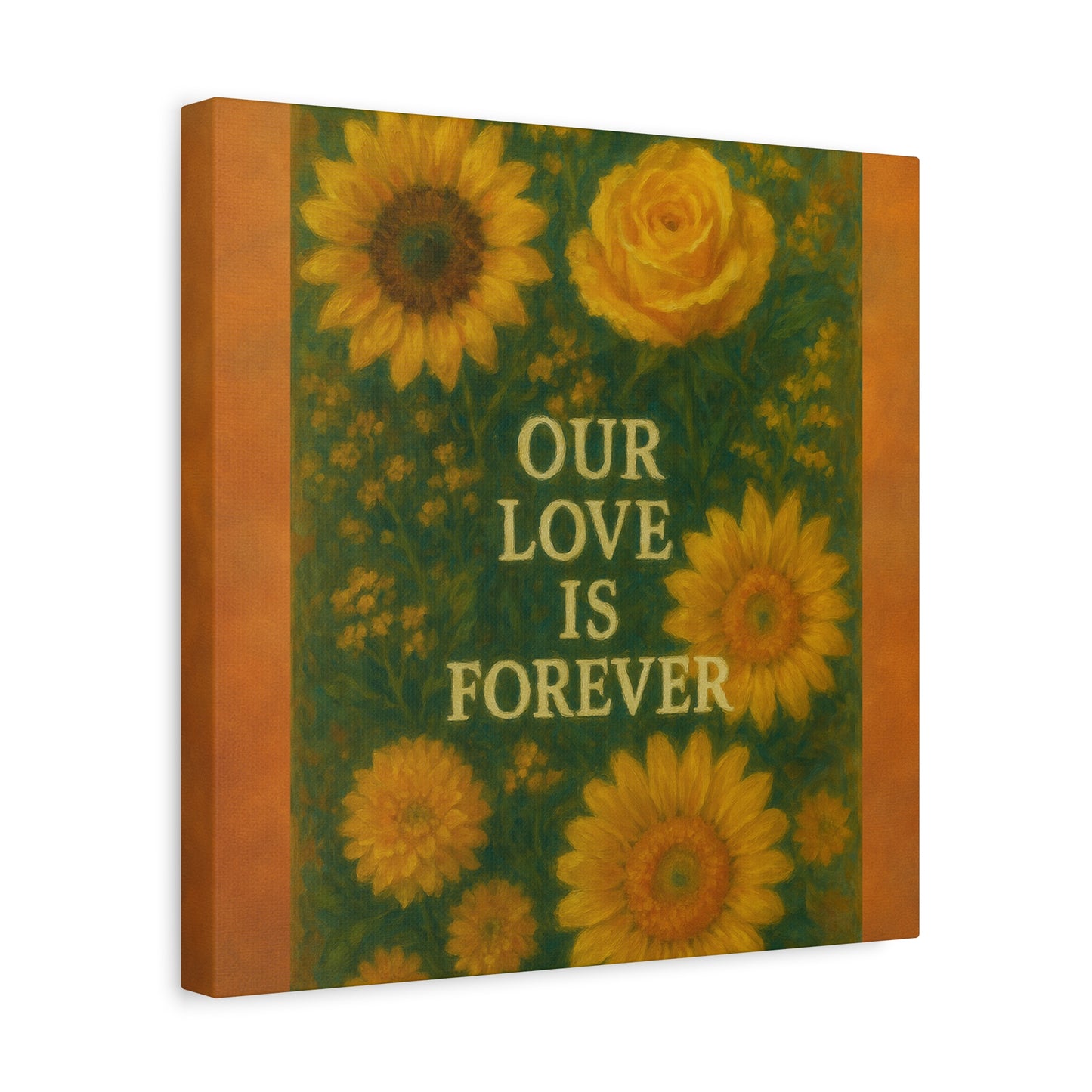 Floral Wall Art Canvas - "Our Love is Forever" Inspirational Home Decor, Gift for Anniversary, Wedding, Mother's Day, Love Room Decor