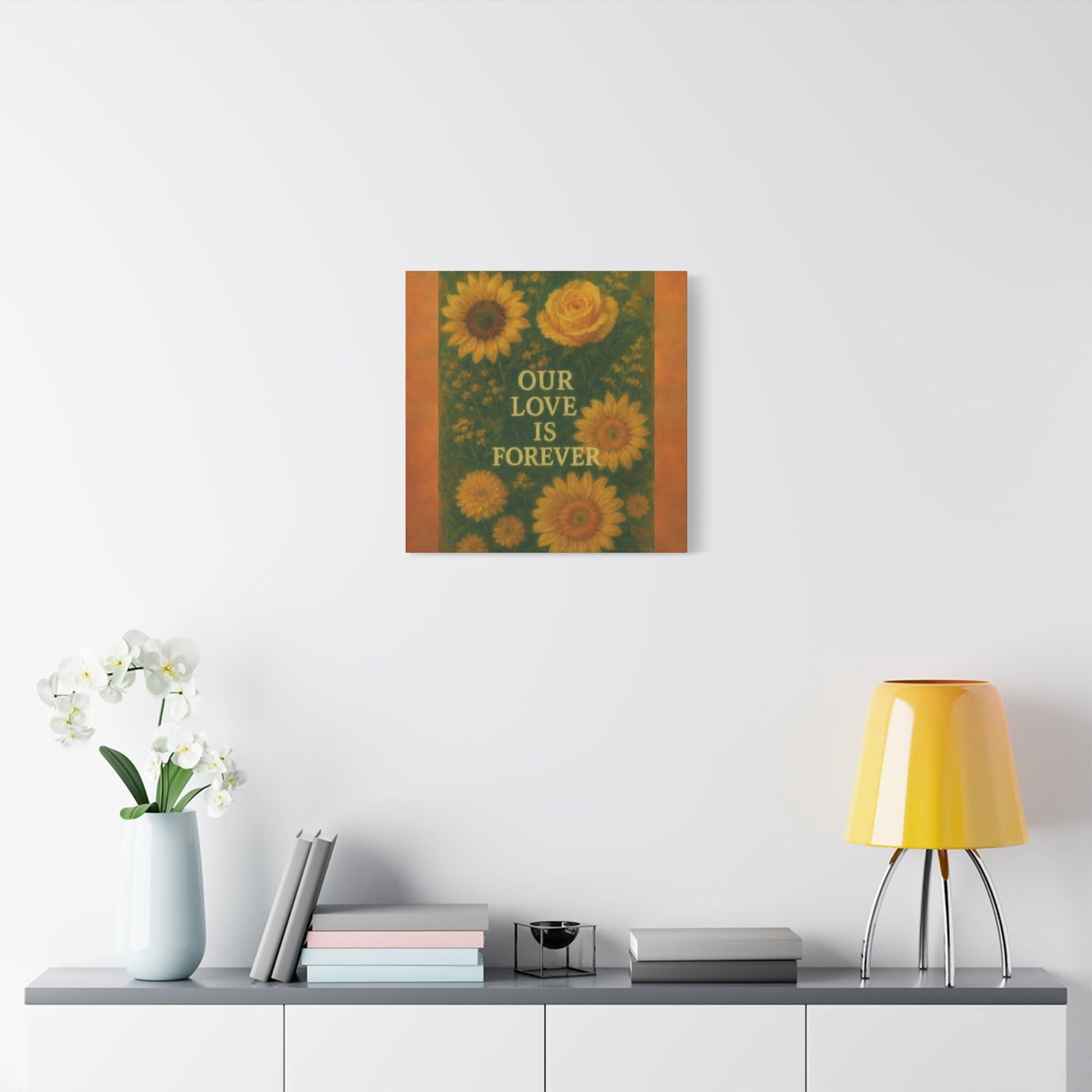 Floral Wall Art Canvas - "Our Love is Forever" Inspirational Home Decor, Gift for Anniversary, Wedding, Mother's Day, Love Room Decor