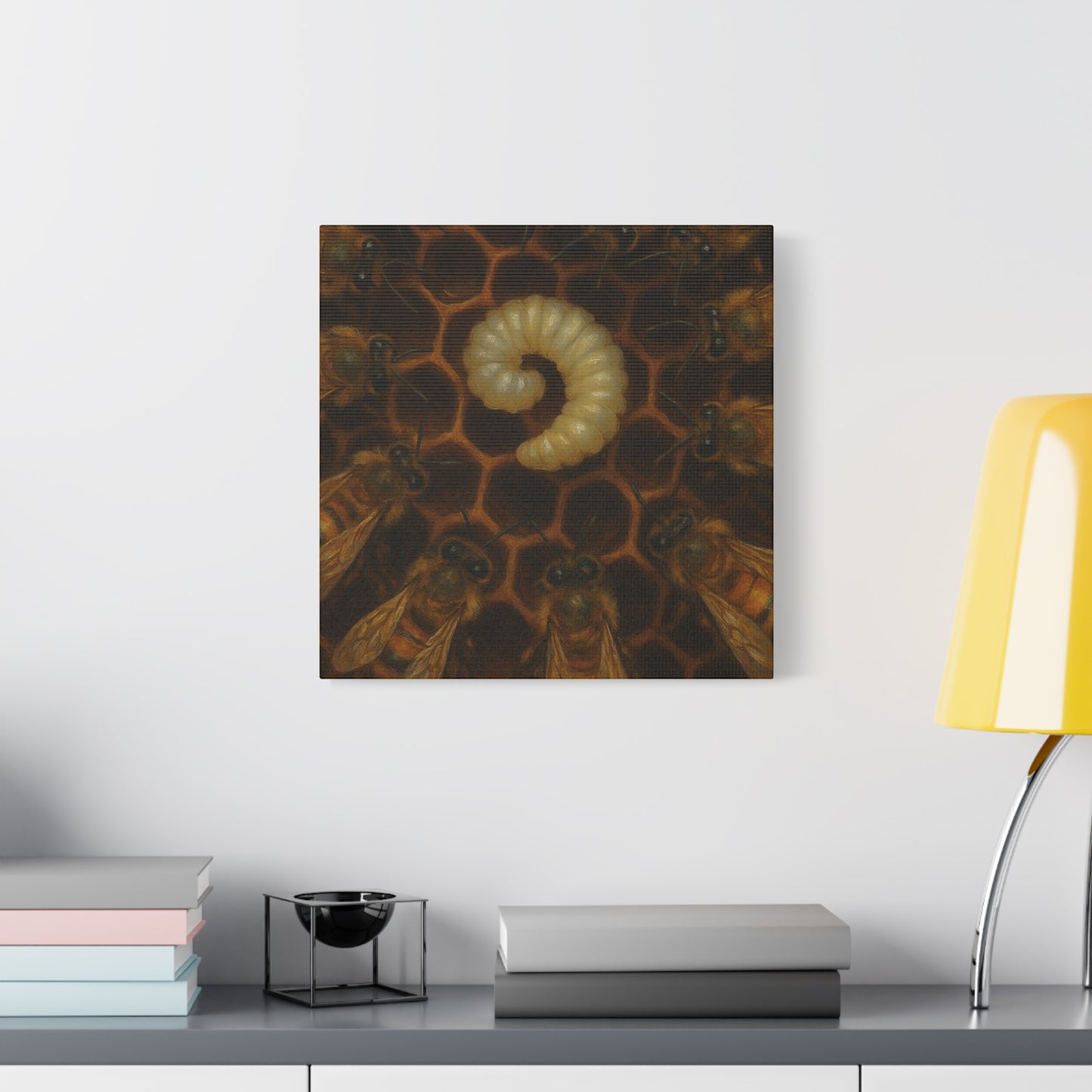 Bee Themed Wall Art Canvas, Honeycomb Decor, Nature Lover Gift, Nursery Decoration, Botanical Wall Art, Insect Art Print