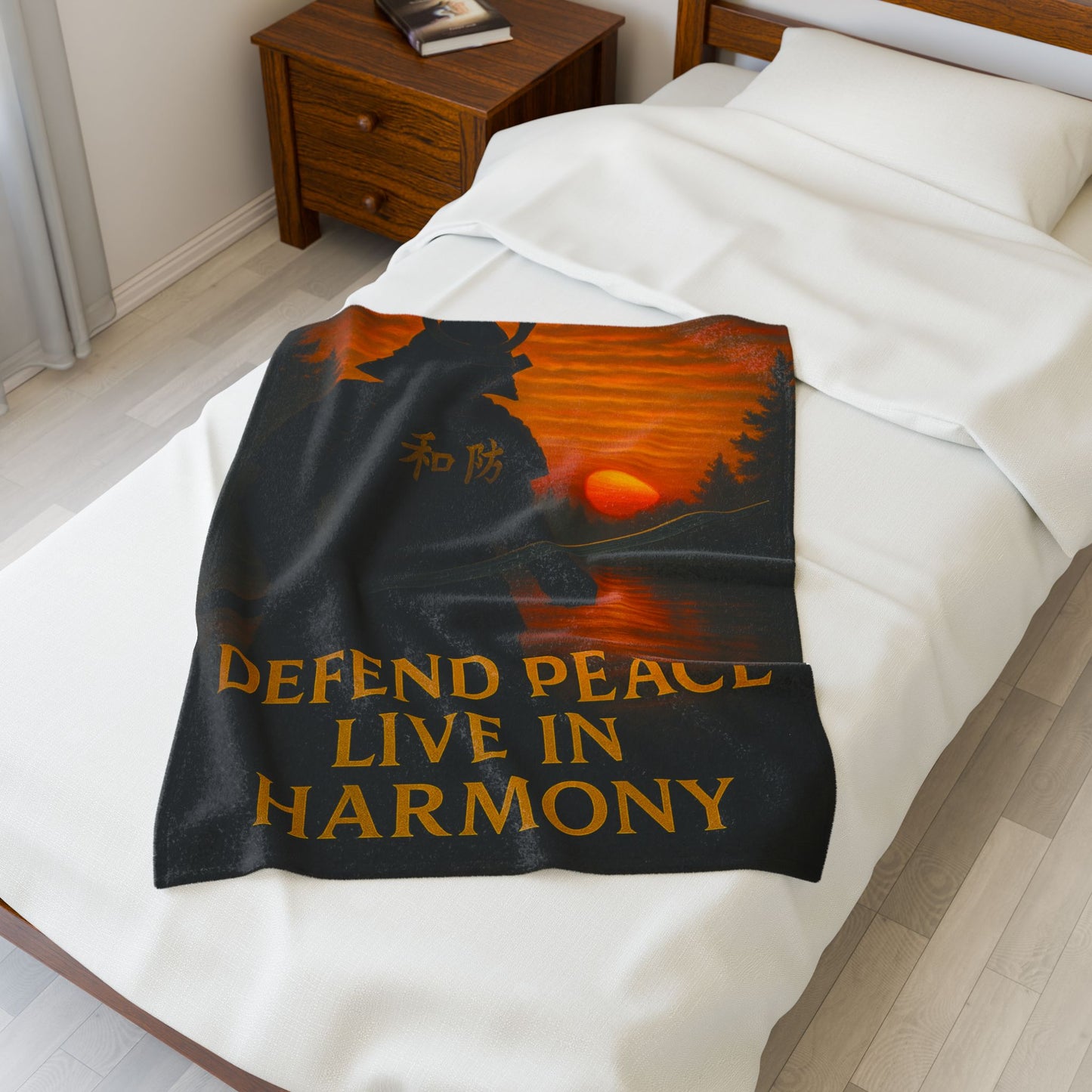Samurai Peace Velveteen Plush Blanket - Cozy Home Decor, Gift for Gamers, Lounge, Meditation, Zen, Relaxation