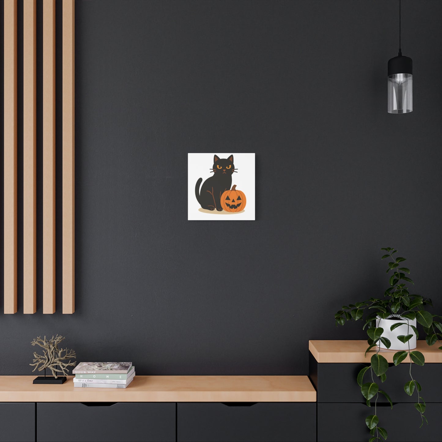 Black Cat Halloween Canvas Art, Cute Cat Wall Decor, Autumn Decor, Spooky Home Decor, Cat Lover Gift, Pumpkin Wall Art