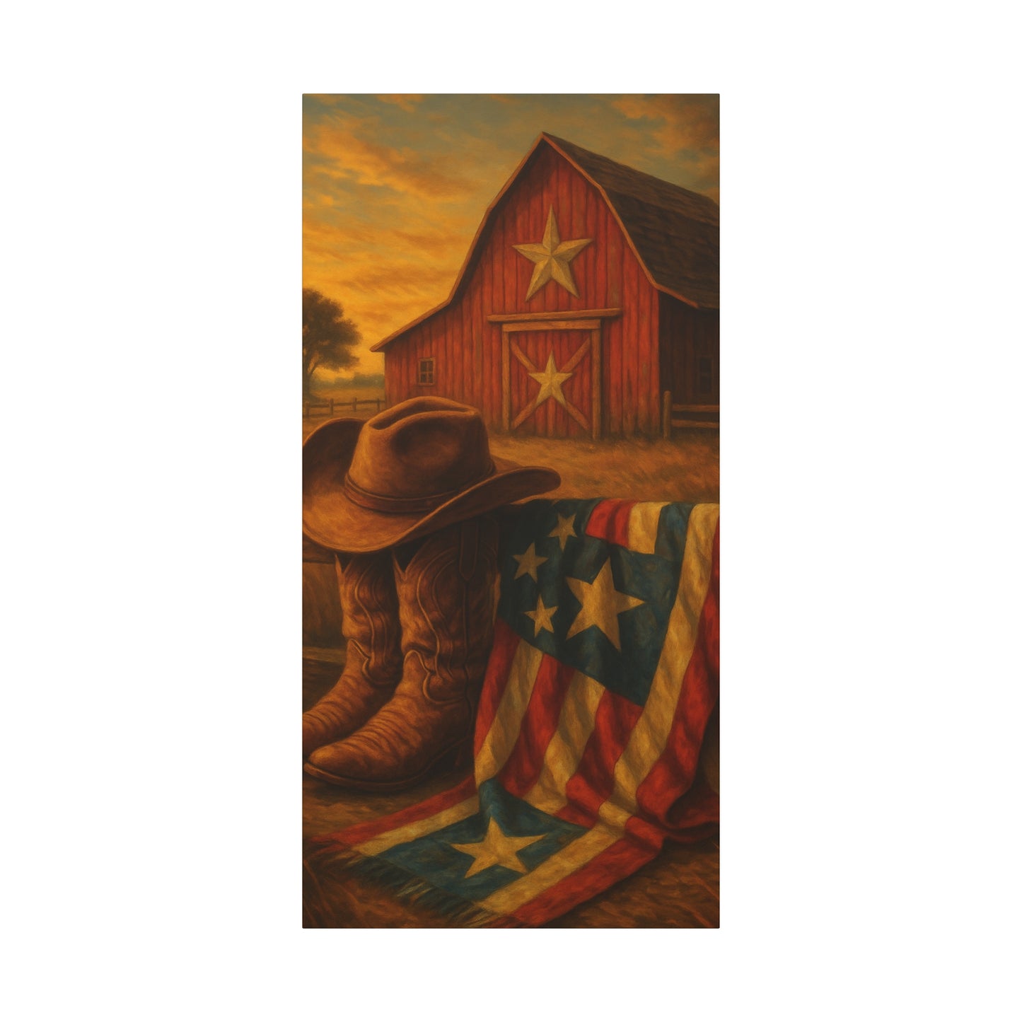 Rustic Canvas Art Print, Western Decor, Cowboy Hat and Boots, Americana Wall Art, Perfect Gift for Country Lovers