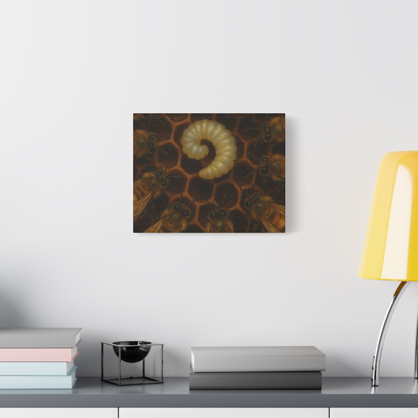 Bee Themed Wall Art Canvas, Honeycomb Decor, Nature Lover Gift, Nursery Decoration, Botanical Wall Art, Insect Art Print