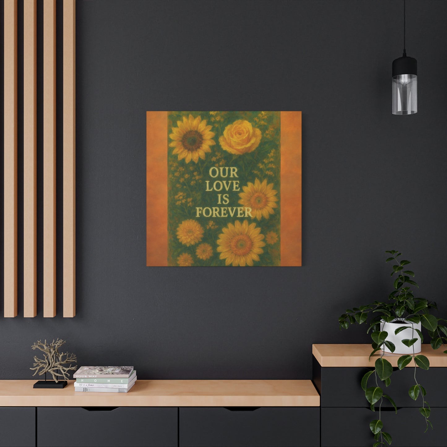 Floral Wall Art Canvas - "Our Love is Forever" Inspirational Home Decor, Gift for Anniversary, Wedding, Mother's Day, Love Room Decor