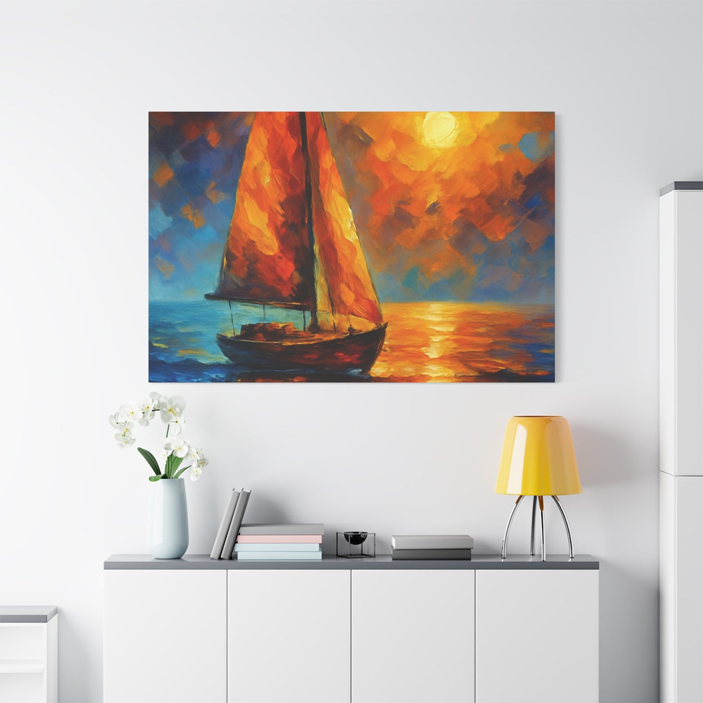 Canvas Art Print, Nautical Wall Decor, Sailboat Painting, Ocean Sunset, Home Decoration, Coastal Art