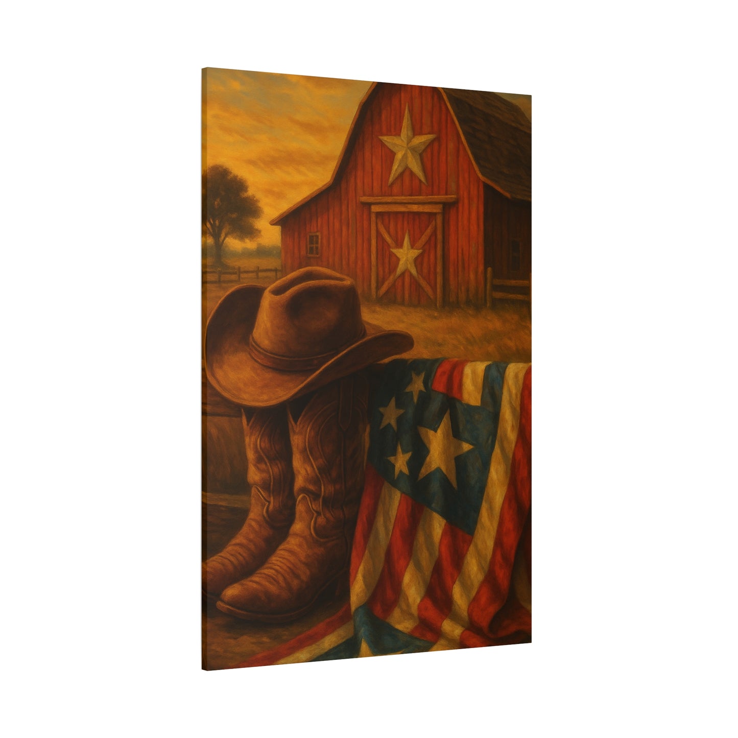 Rustic Canvas Art Print, Western Decor, Cowboy Hat and Boots, Americana Wall Art, Perfect Gift for Country Lovers