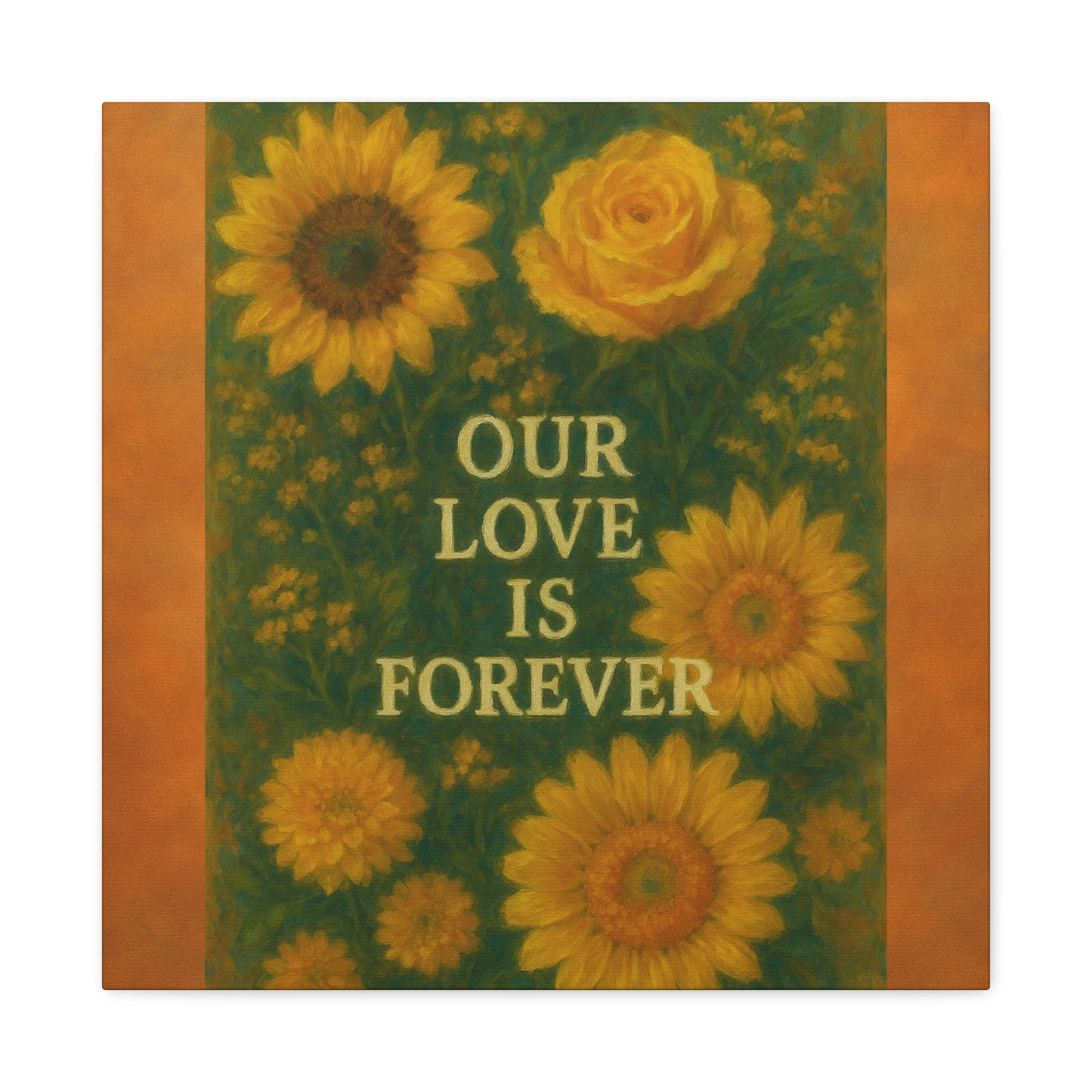 Floral Wall Art Canvas - "Our Love is Forever" Inspirational Home Decor, Gift for Anniversary, Wedding, Mother's Day, Love Room Decor
