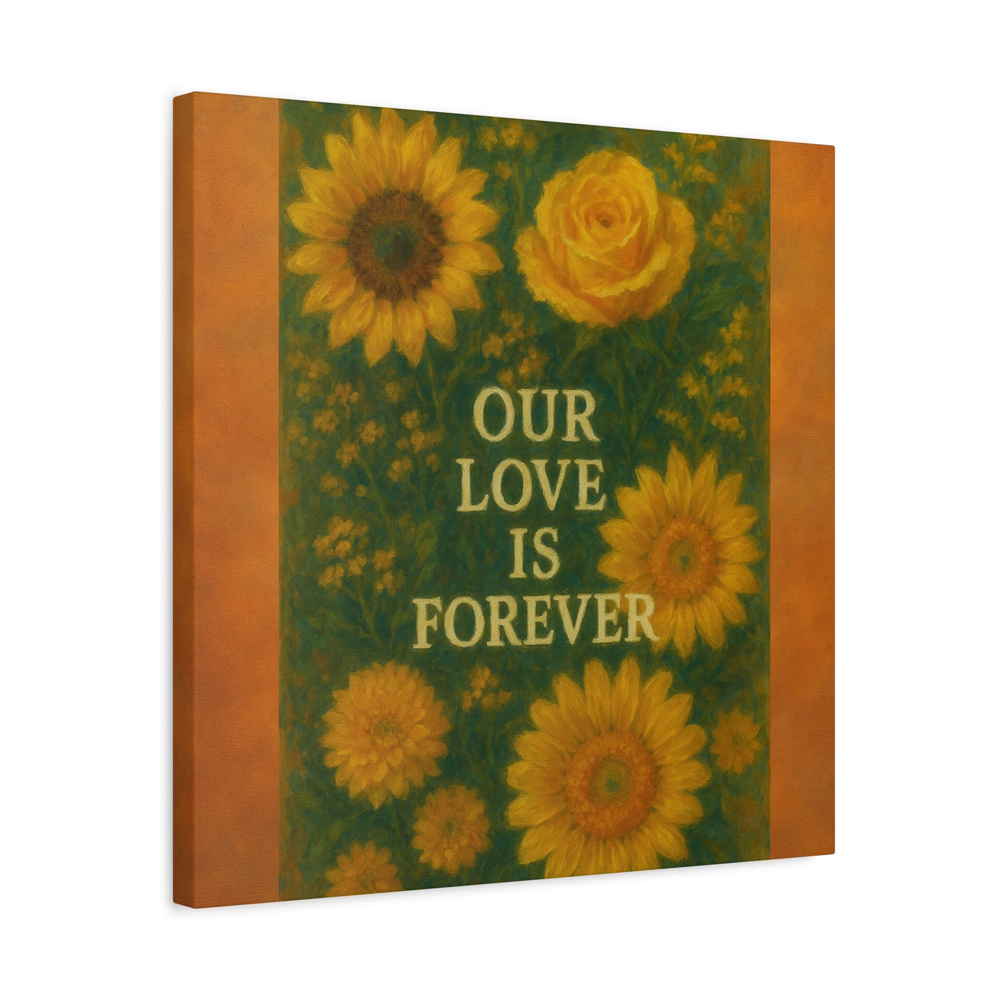 Floral Wall Art Canvas - "Our Love is Forever" Inspirational Home Decor, Gift for Anniversary, Wedding, Mother's Day, Love Room Decor