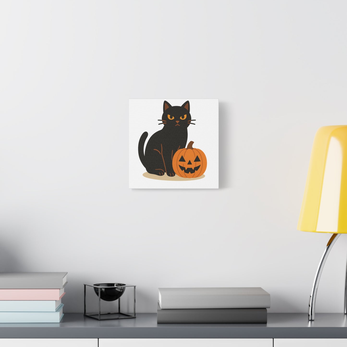 Black Cat Halloween Canvas Art, Cute Cat Wall Decor, Autumn Decor, Spooky Home Decor, Cat Lover Gift, Pumpkin Wall Art