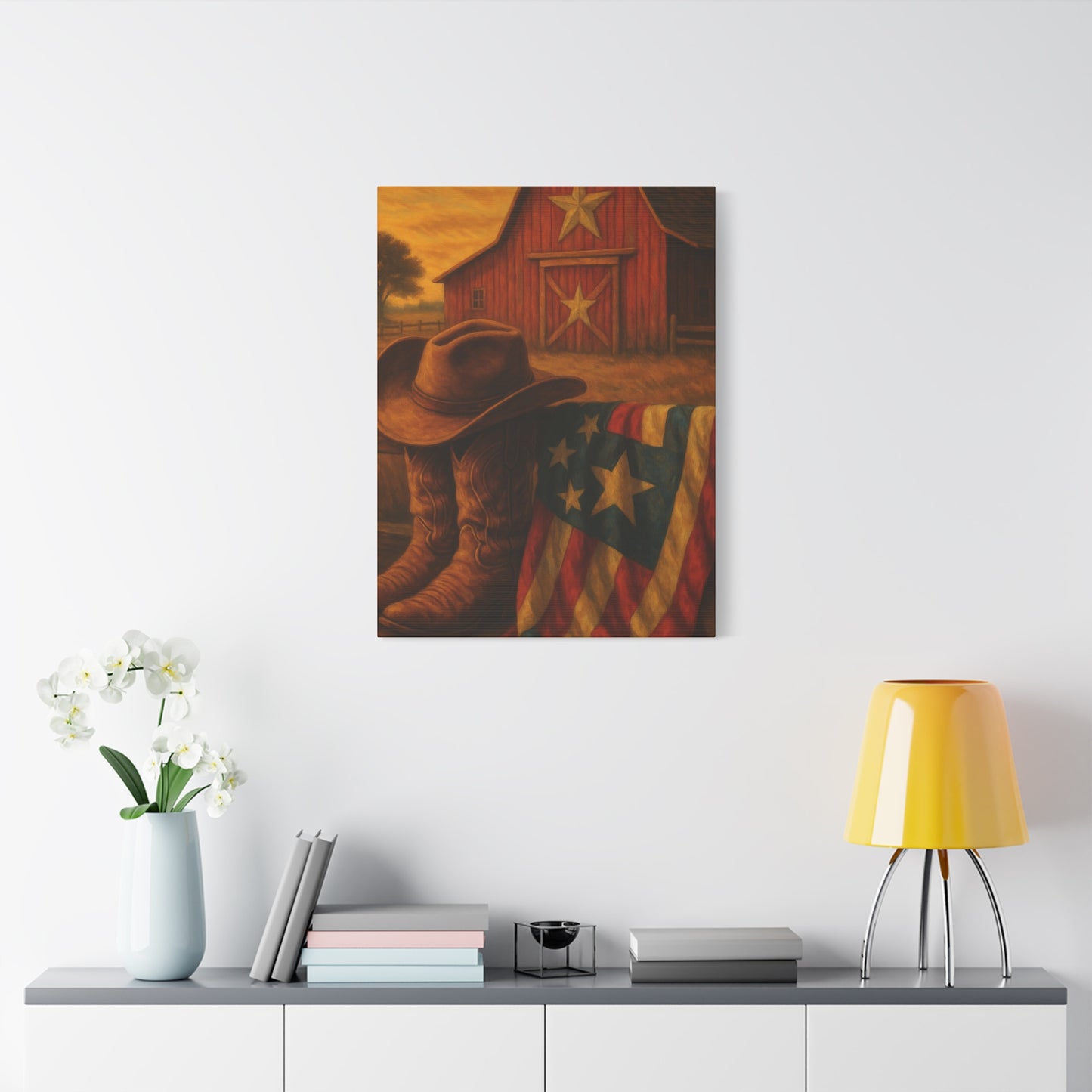 Rustic Canvas Art Print, Western Decor, Cowboy Hat and Boots, Americana Wall Art, Perfect Gift for Country Lovers