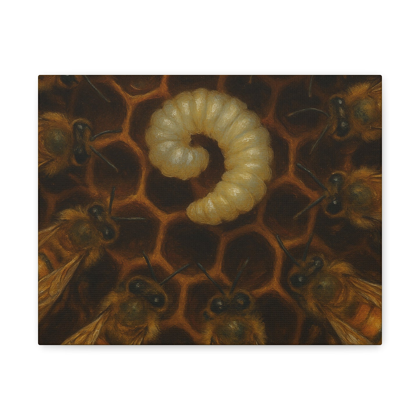 Bee Themed Wall Art Canvas, Honeycomb Decor, Nature Lover Gift, Nursery Decoration, Botanical Wall Art, Insect Art Print