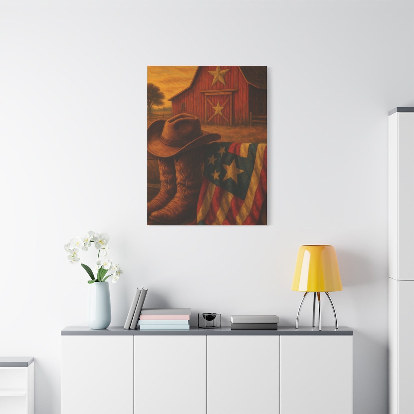 Rustic Canvas Art Print, Western Decor, Cowboy Hat and Boots, Americana Wall Art, Perfect Gift for Country Lovers