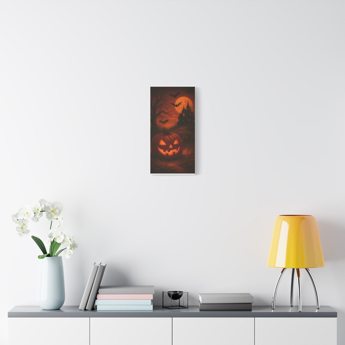 Halloween Themed Canvas Art, Spooky Wall Decor, Pumpkin Artwork, Haunted House Print, Fall Home Decoration