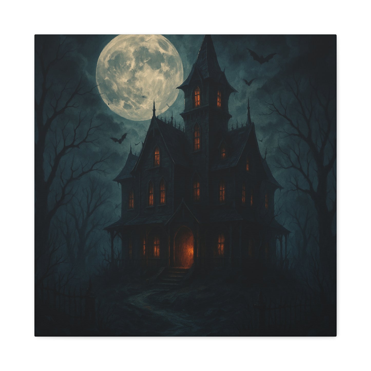 Haunted House Canvas Art Print, Gothic Wall Decor, Spooky Home Decor, Halloween Artwork, Horror Theme Decoration