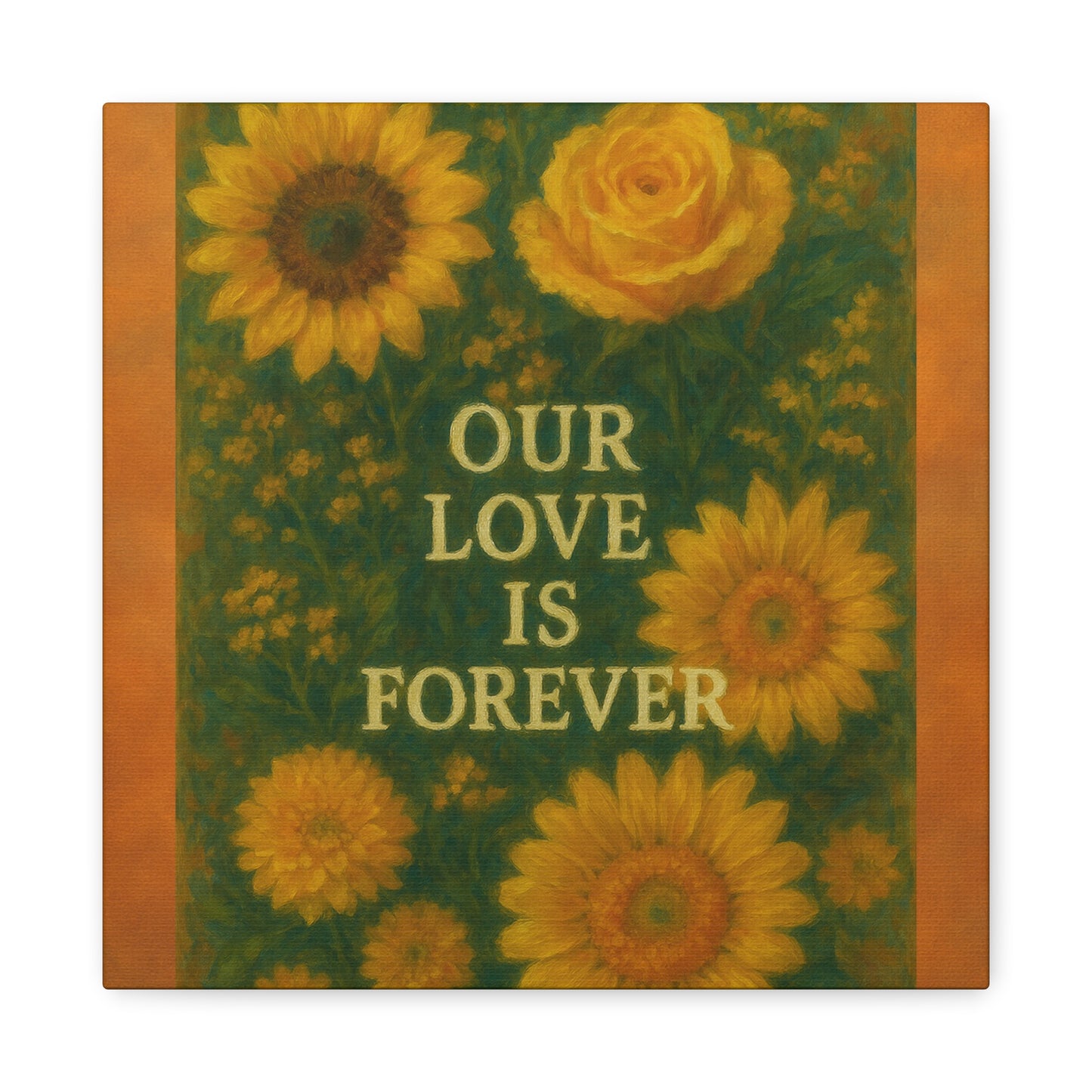 Floral Wall Art Canvas - "Our Love is Forever" Inspirational Home Decor, Gift for Anniversary, Wedding, Mother's Day, Love Room Decor