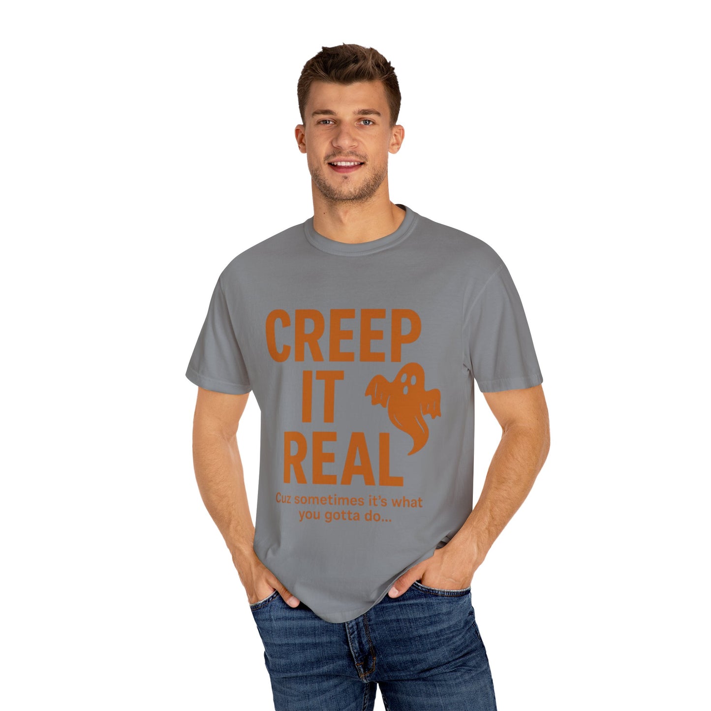 Creep It Real Unisex T-Shirt - Fun Halloween Apparel, Ghost Graphic Tee, Casual Style, Unique Gift for Friends, Halloween Party Outfit