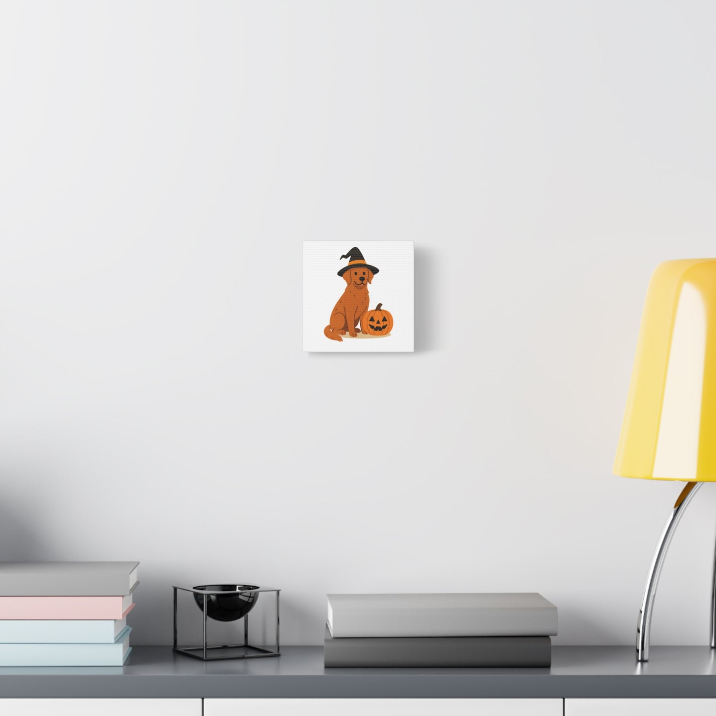 Halloween Dog Canvas Wall Art, Cute Golden Retriever with Pumpkin Decor, Pet Lover Gift, Autumn Home Decoration, Trick or Treat Wall Art
