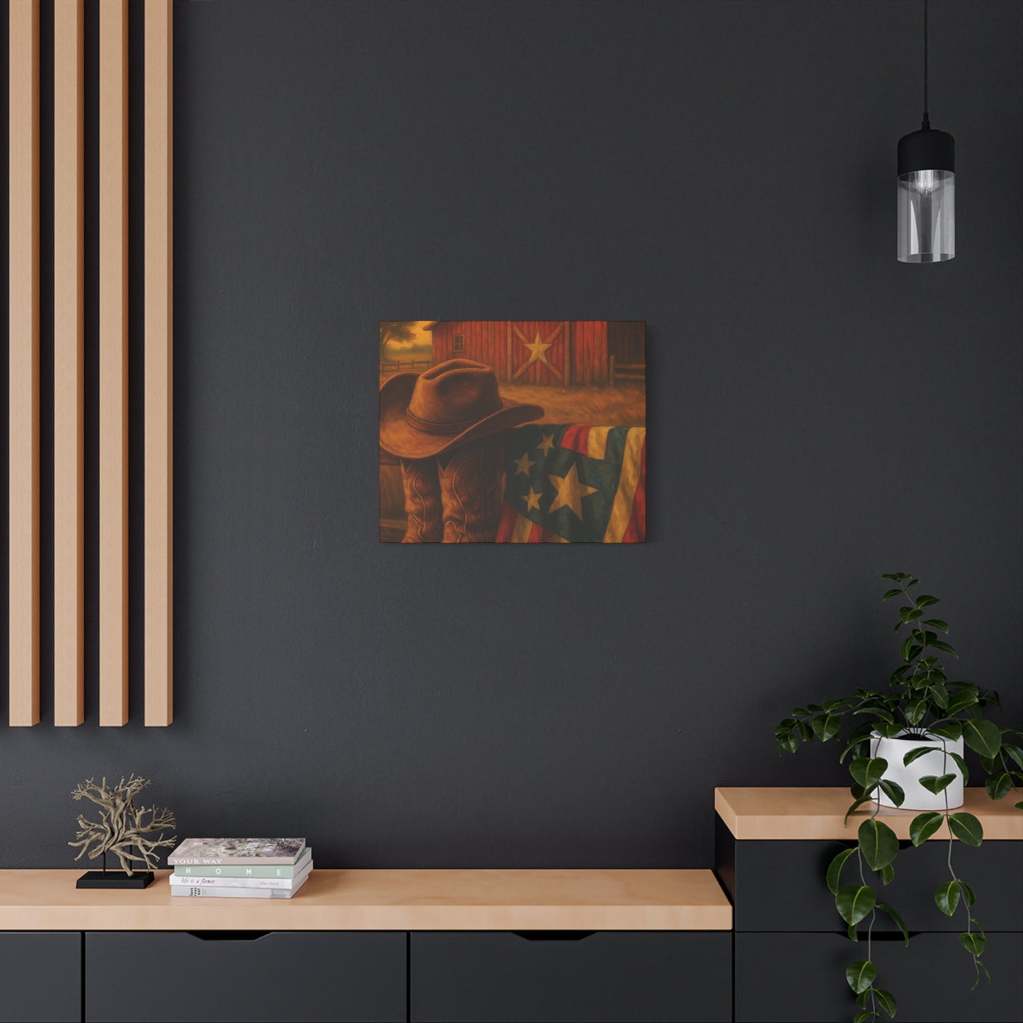 Rustic Canvas Art Print, Western Decor, Cowboy Hat and Boots, Americana Wall Art, Perfect Gift for Country Lovers