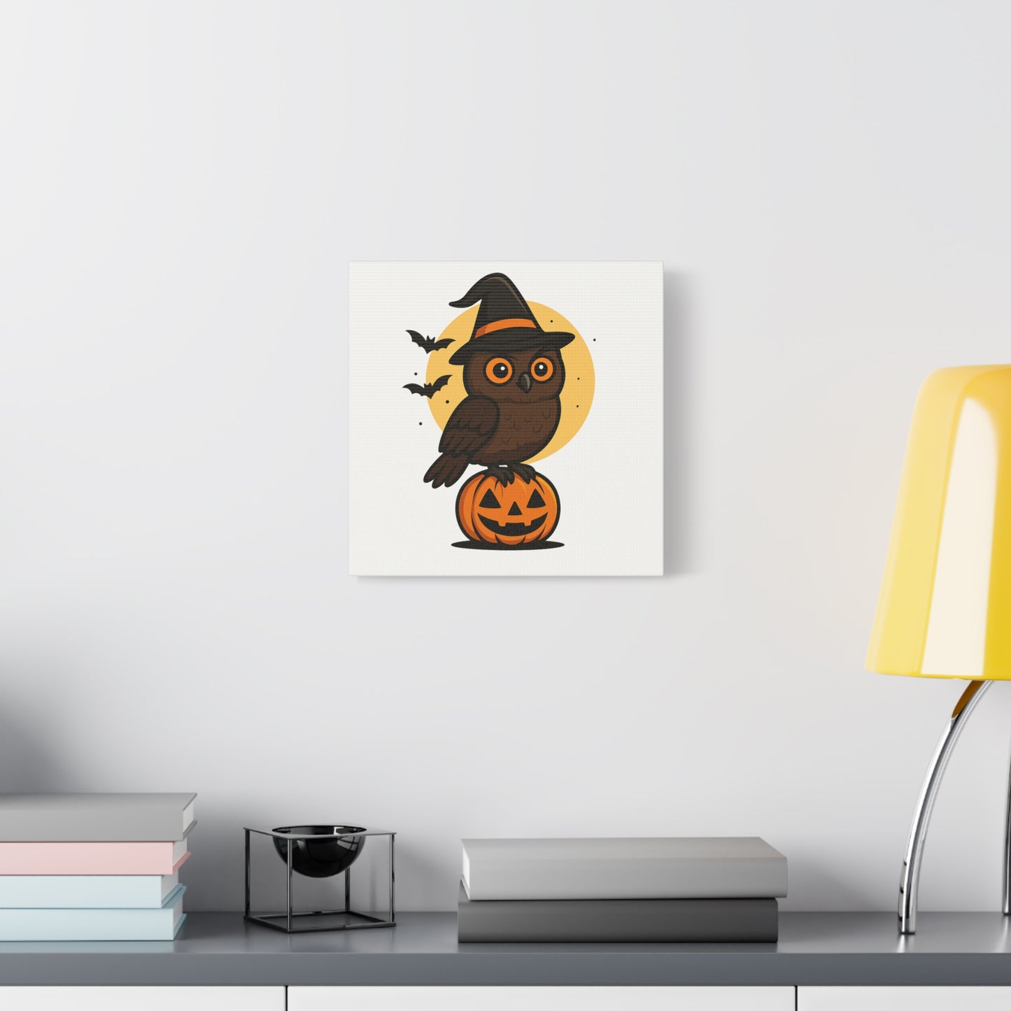 Halloween Owl Canvas Art, Fall Decor, Pumpkin Wall Decor, Spooky Home Decoration, Kids Room Wall Art