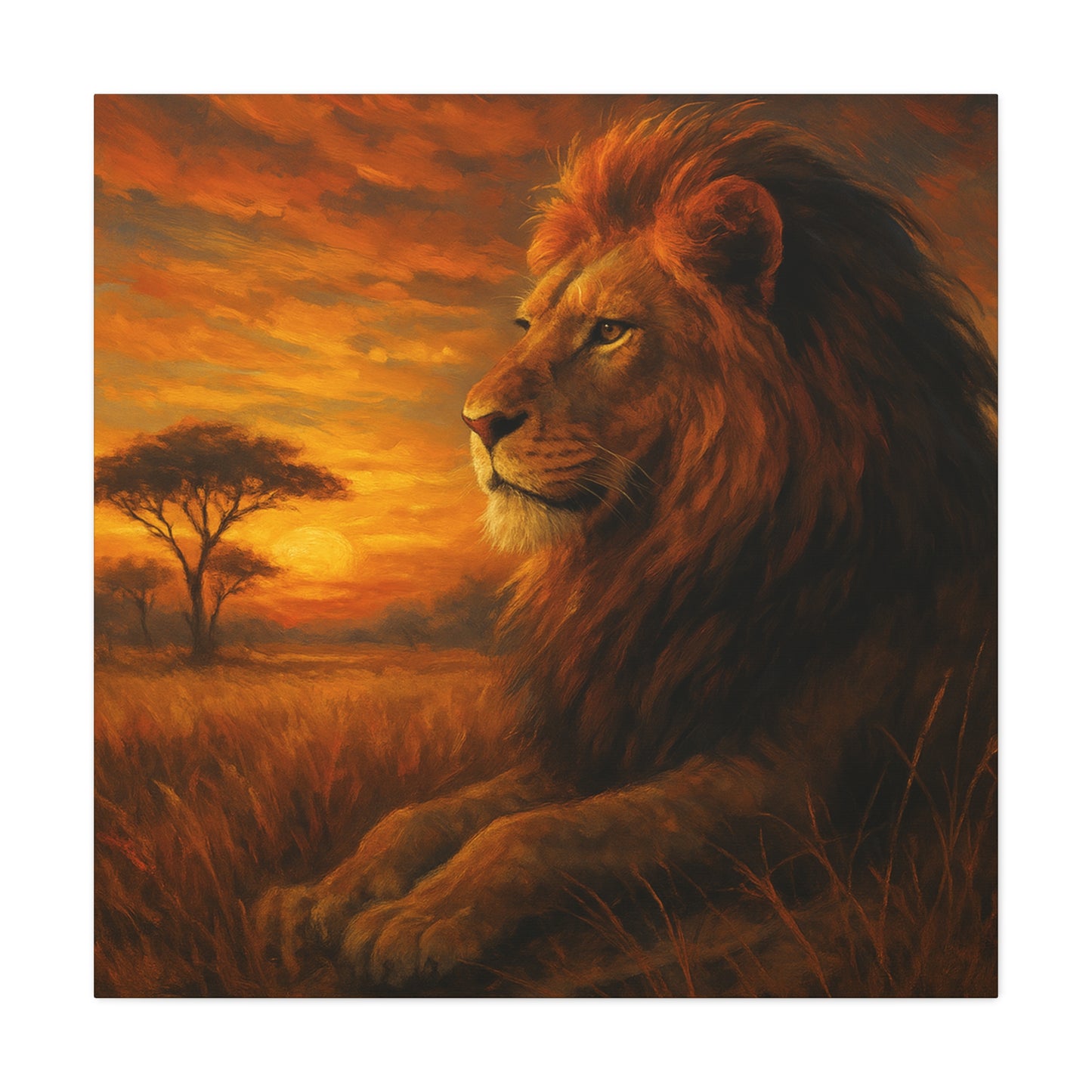 King of the Savanna - Lion Sunset Canvas