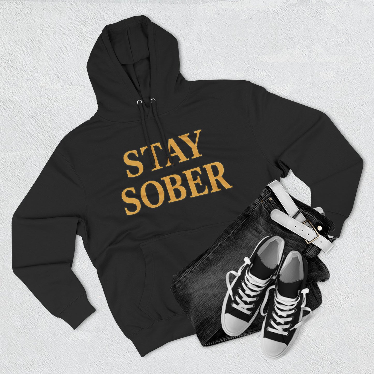 Stay Sober x Faith Hoodie – Gold & Black Christian Recovery Design