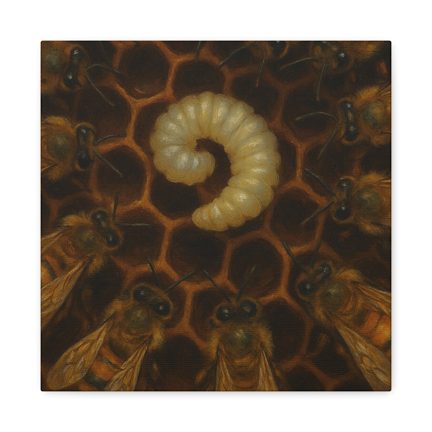 Bee Themed Wall Art Canvas, Honeycomb Decor, Nature Lover Gift, Nursery Decoration, Botanical Wall Art, Insect Art Print