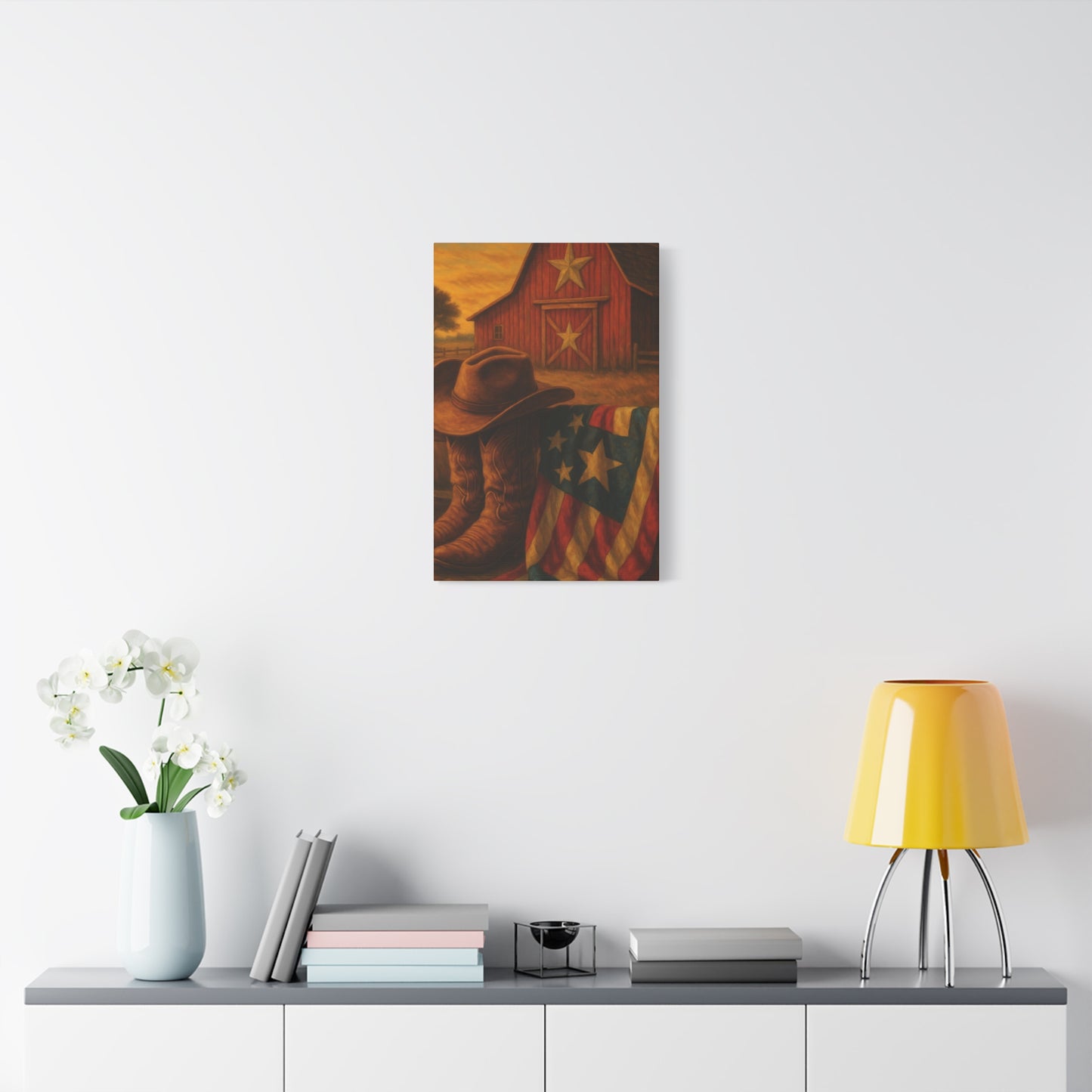 Rustic Canvas Art Print, Western Decor, Cowboy Hat and Boots, Americana Wall Art, Perfect Gift for Country Lovers