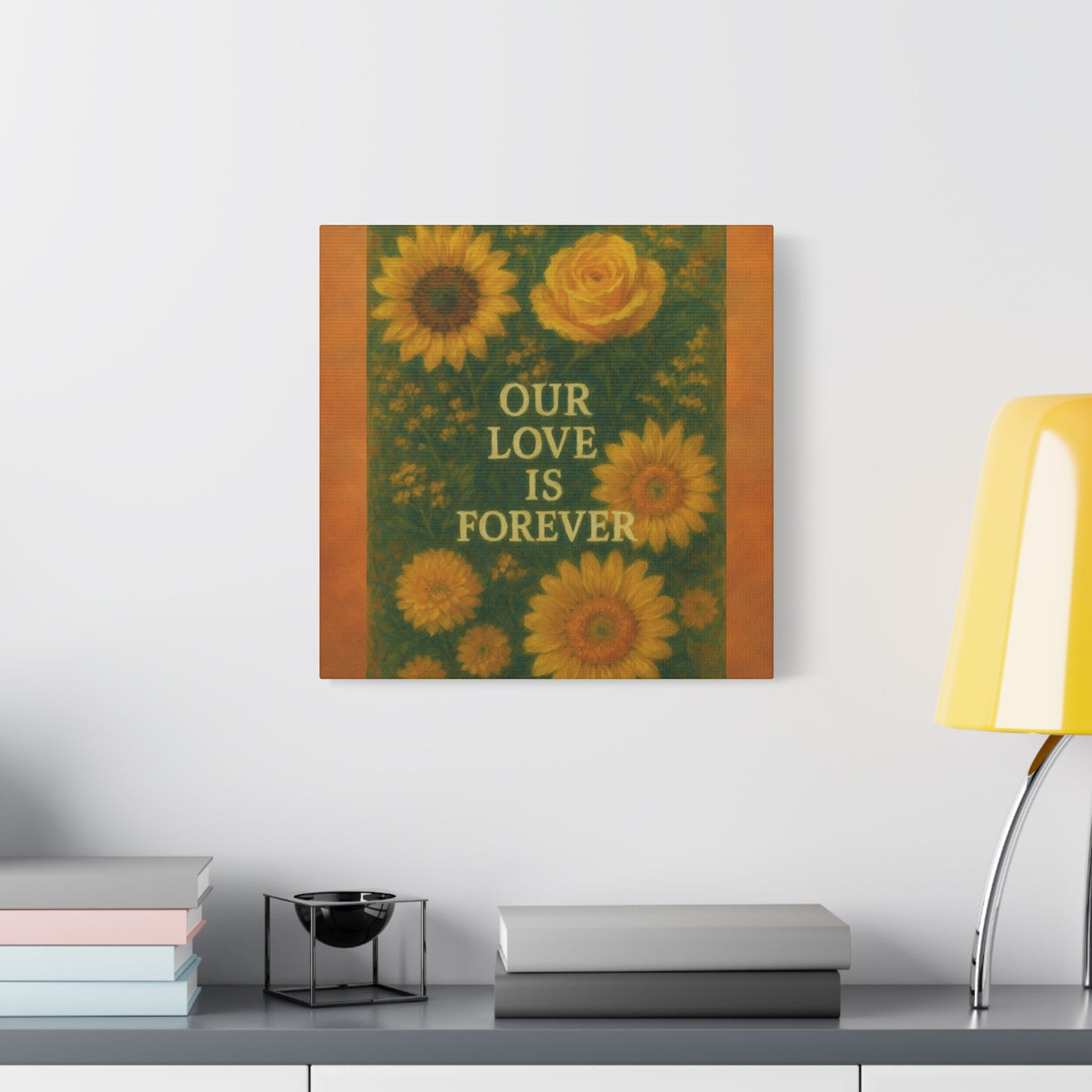 Floral Wall Art Canvas - "Our Love is Forever" Inspirational Home Decor, Gift for Anniversary, Wedding, Mother's Day, Love Room Decor