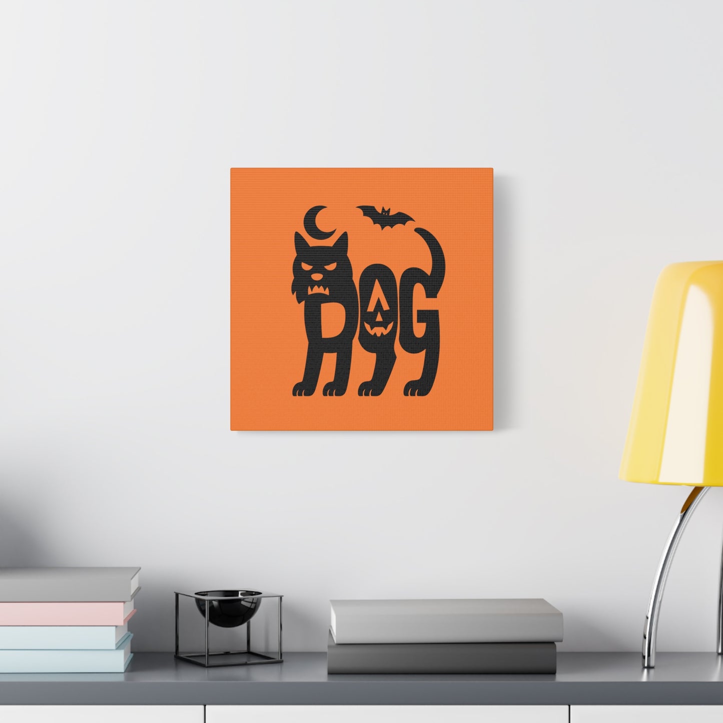 Halloween Black Cat Canvas Art, Fall Home Decor, Spooky Wall Art, Dog Pumpkin Print, Gift for Cat Lovers