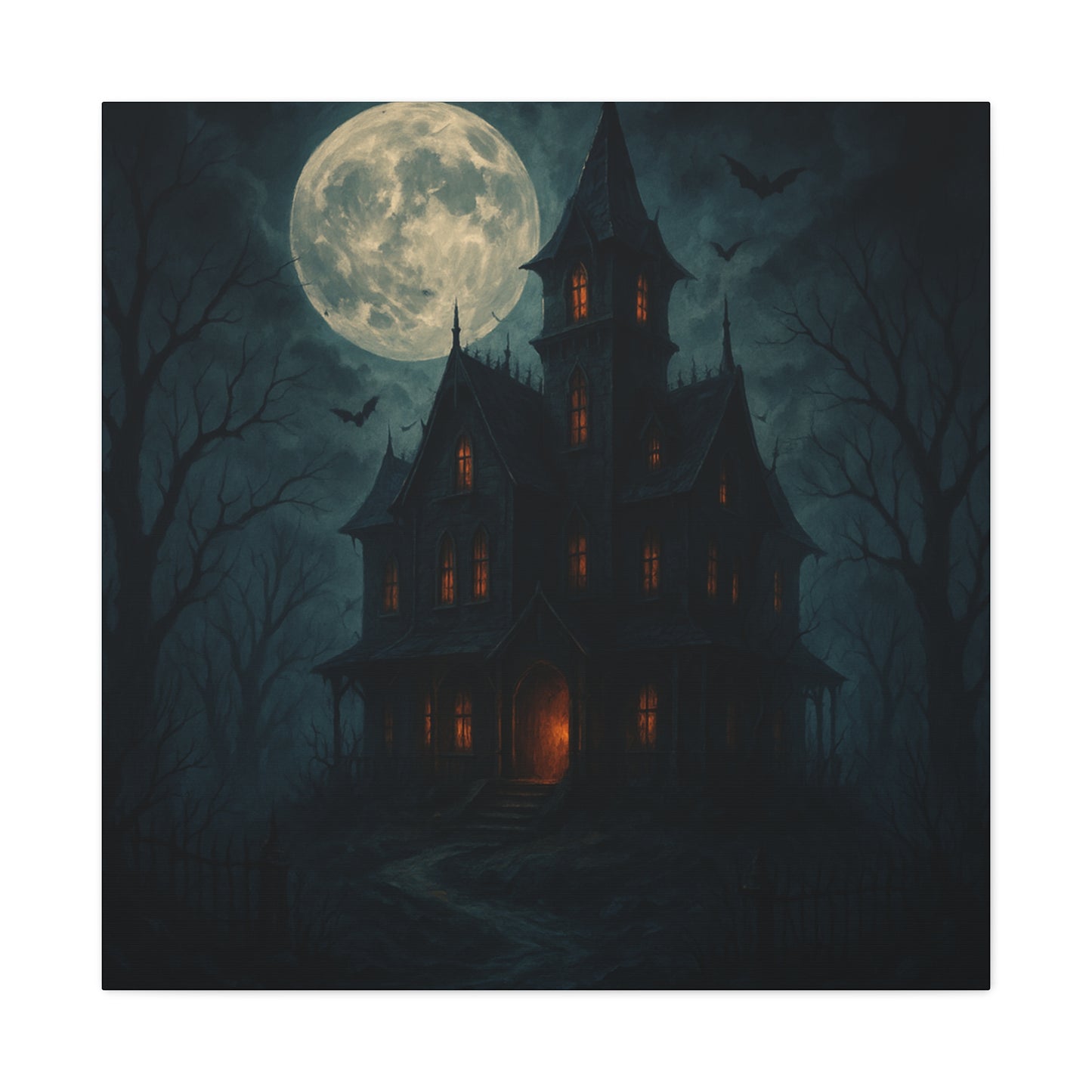 Haunted House Canvas Art Print, Gothic Wall Decor, Spooky Home Decor, Halloween Artwork, Horror Theme Decoration