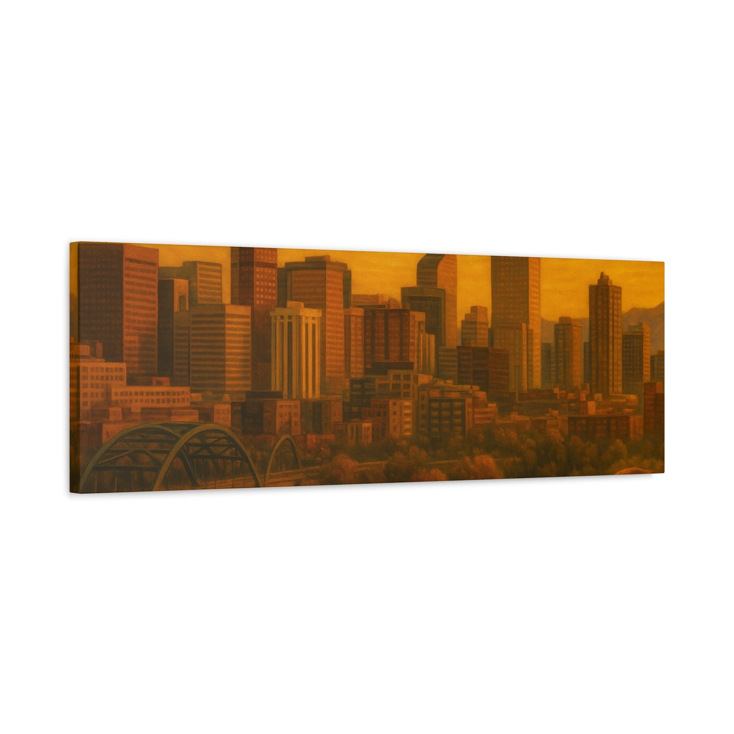 Stretched Canvas Wall Art, Urban Sunset Landscape Print, Horse and City Scene, Home Décor, Gift Idea for Art Lovers