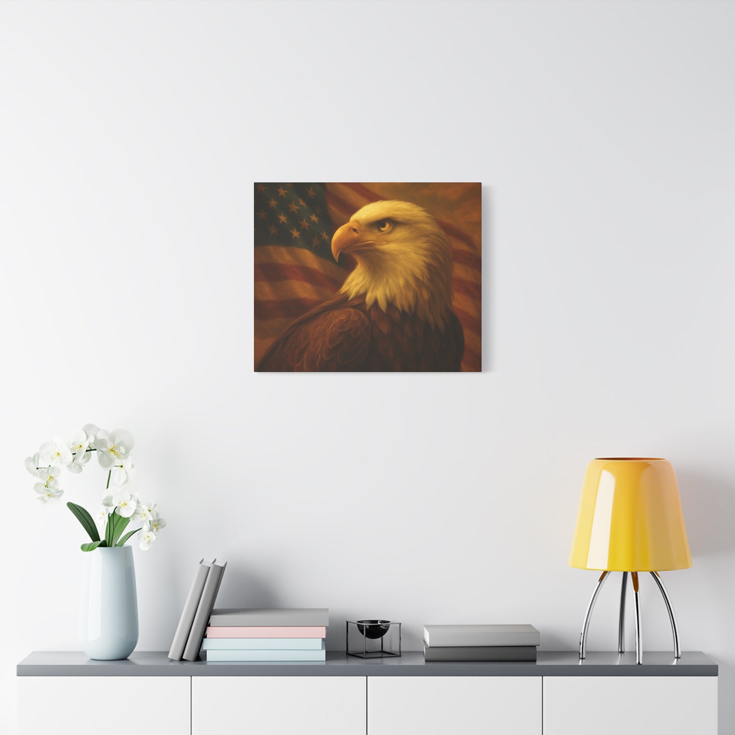 Patriotic Eagle Canvas Wall Art - American Flag Decor, Home Office, Gift for Veterans, National Holidays, Wall Decor