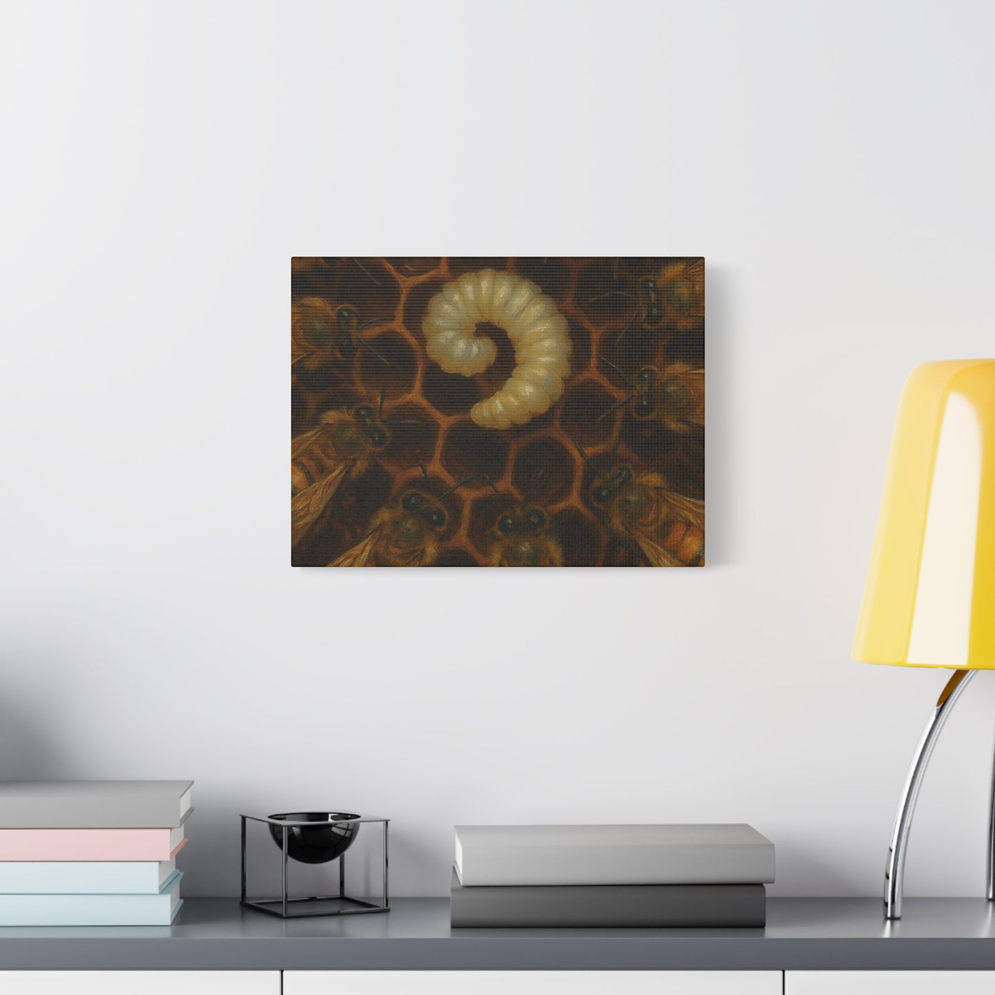 Bee Themed Wall Art Canvas, Honeycomb Decor, Nature Lover Gift, Nursery Decoration, Botanical Wall Art, Insect Art Print