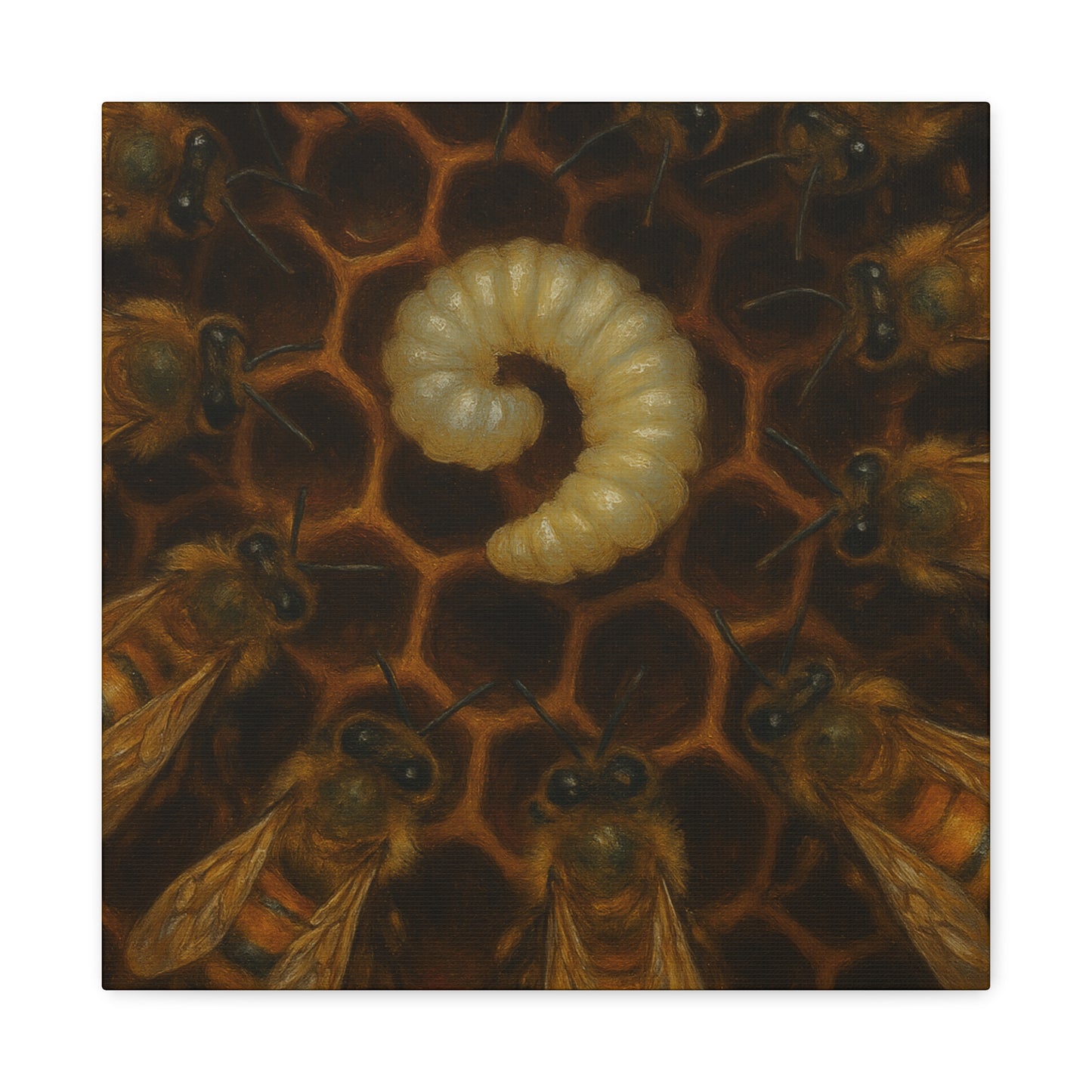 Bee Themed Wall Art Canvas, Honeycomb Decor, Nature Lover Gift, Nursery Decoration, Botanical Wall Art, Insect Art Print