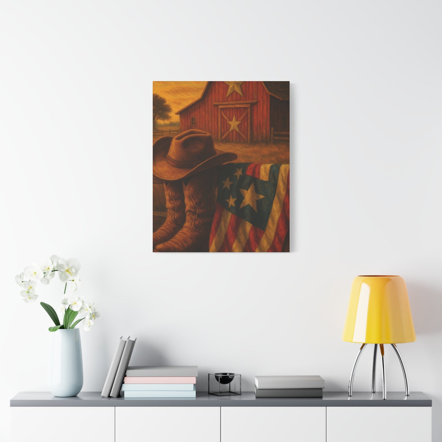 Rustic Canvas Art Print, Western Decor, Cowboy Hat and Boots, Americana Wall Art, Perfect Gift for Country Lovers