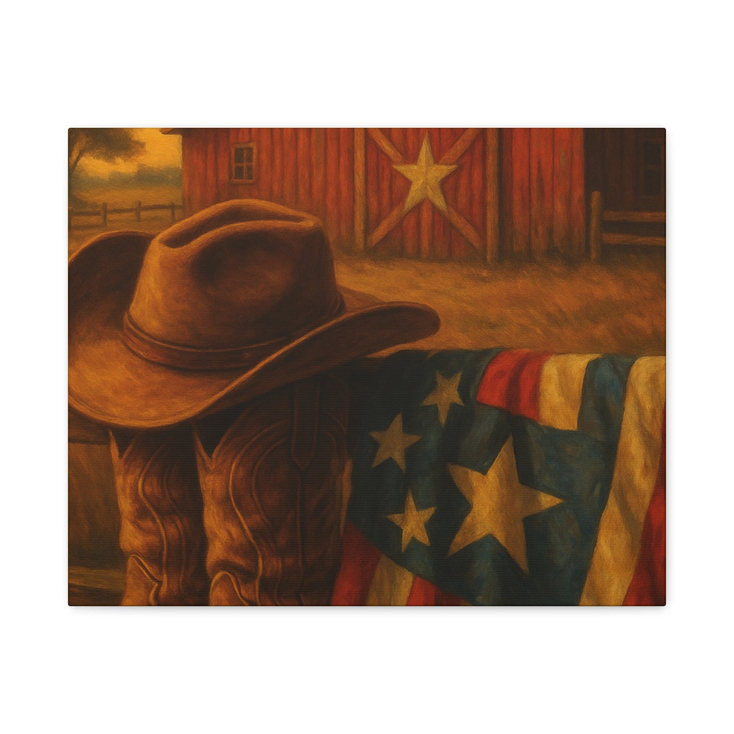 Rustic Canvas Art Print, Western Decor, Cowboy Hat and Boots, Americana Wall Art, Perfect Gift for Country Lovers